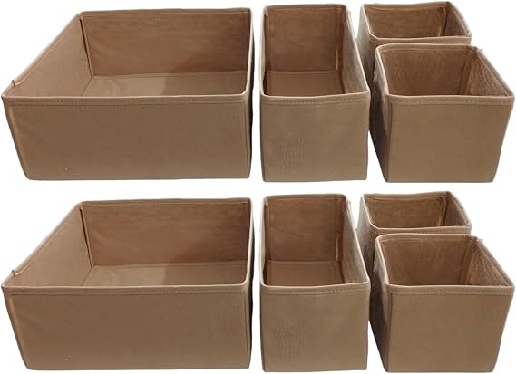 8-Piece Beige Drawer Inside Organizer Set - Multi-Purpose Cabinet Inside Box Set
