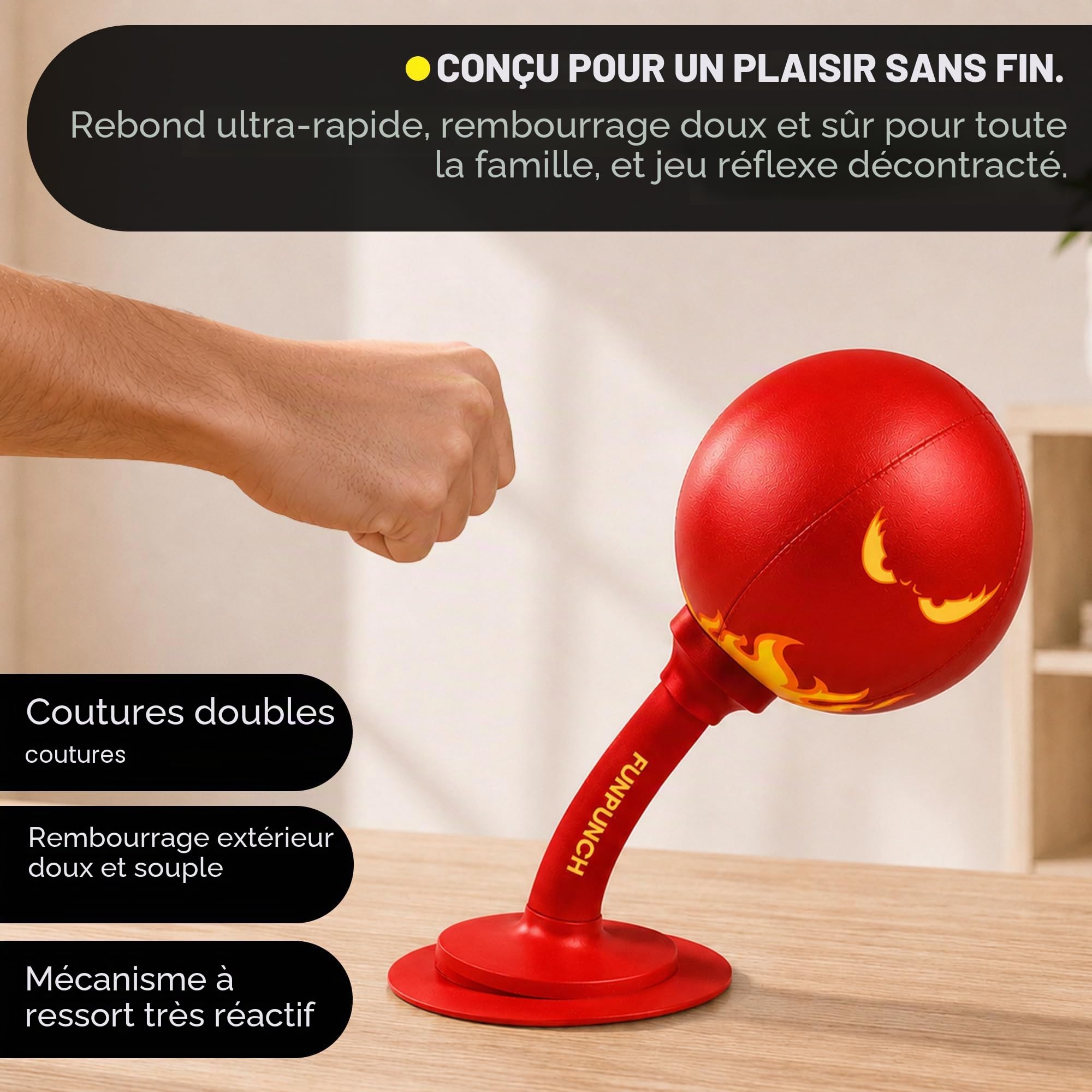 Rage Bag Punching Ball de Bureau Avec Système de Ventouse - Idéal Pour Soulager le Stress, Améliorer la Concentration et les Réflexes. Conception Durable en Cuir Pour un Entraînement Efficace