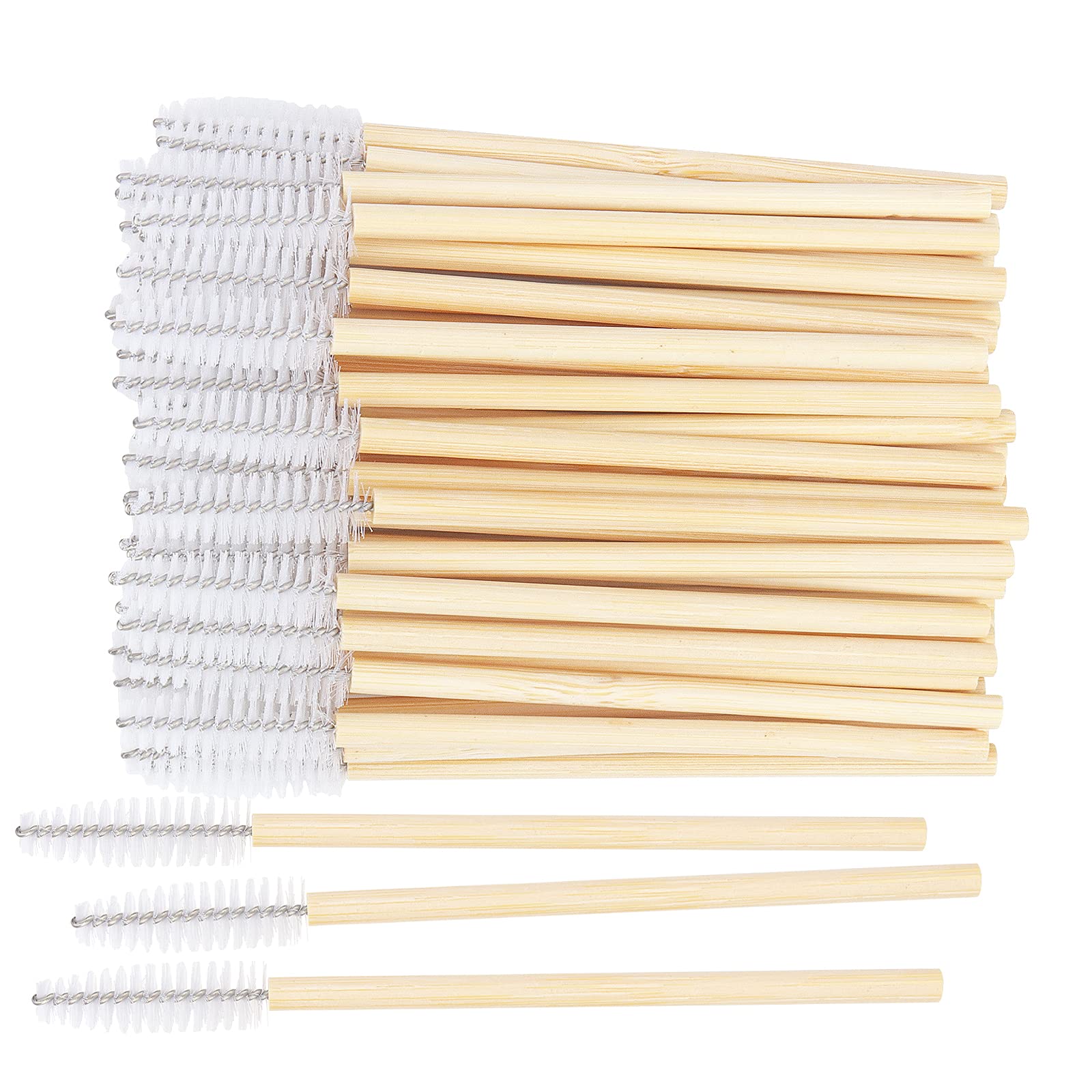 MyAoKuE-UP 100 Pack Bamboo Handle Mascara Wands Disposable Eyelash Brushes Lash Extension Tool (White)
