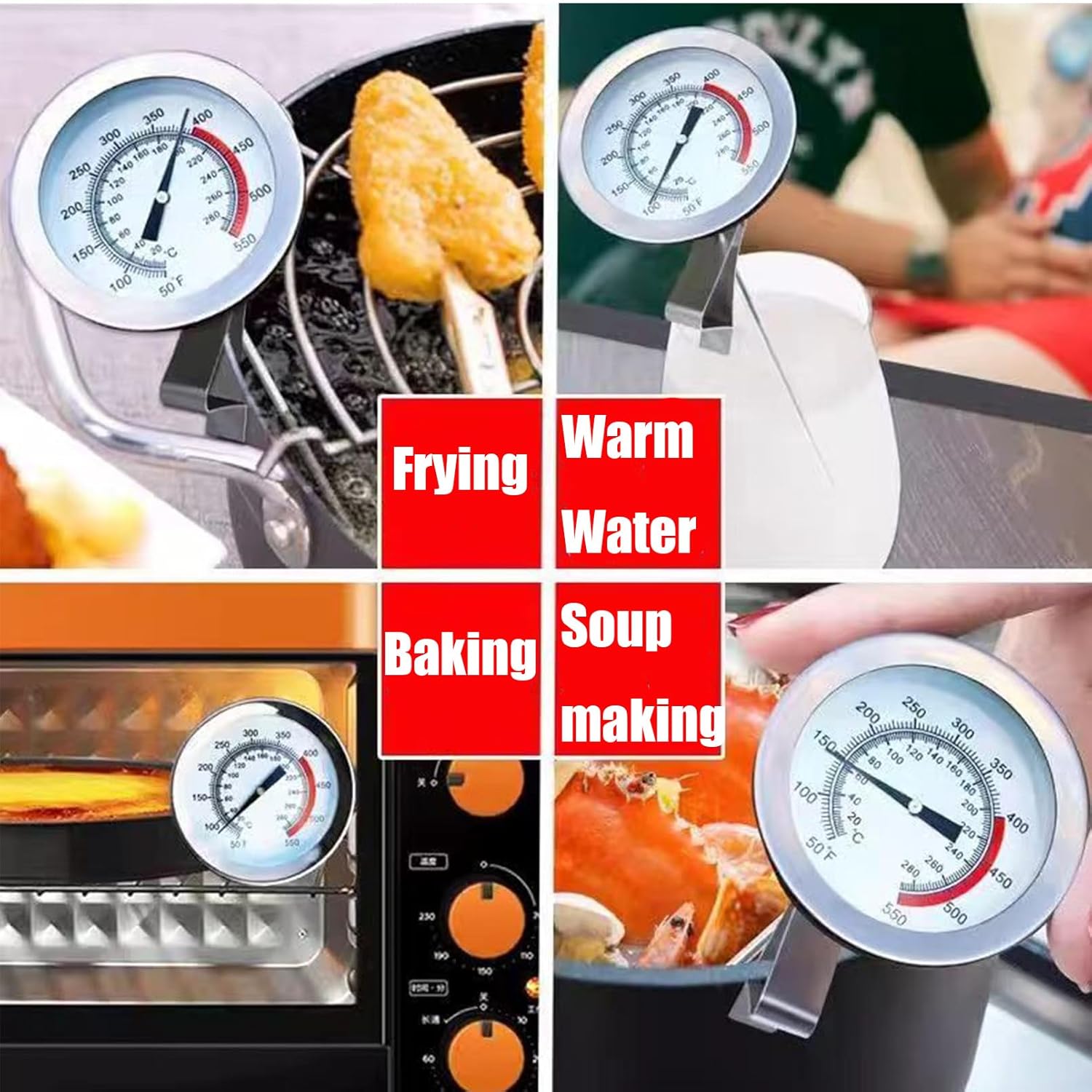 Frying Thermometer, Stainless Steel Deep Fry Thermometer, Dial Thermometer with Probe and Clip, for Turkey, BBQ, Grill
