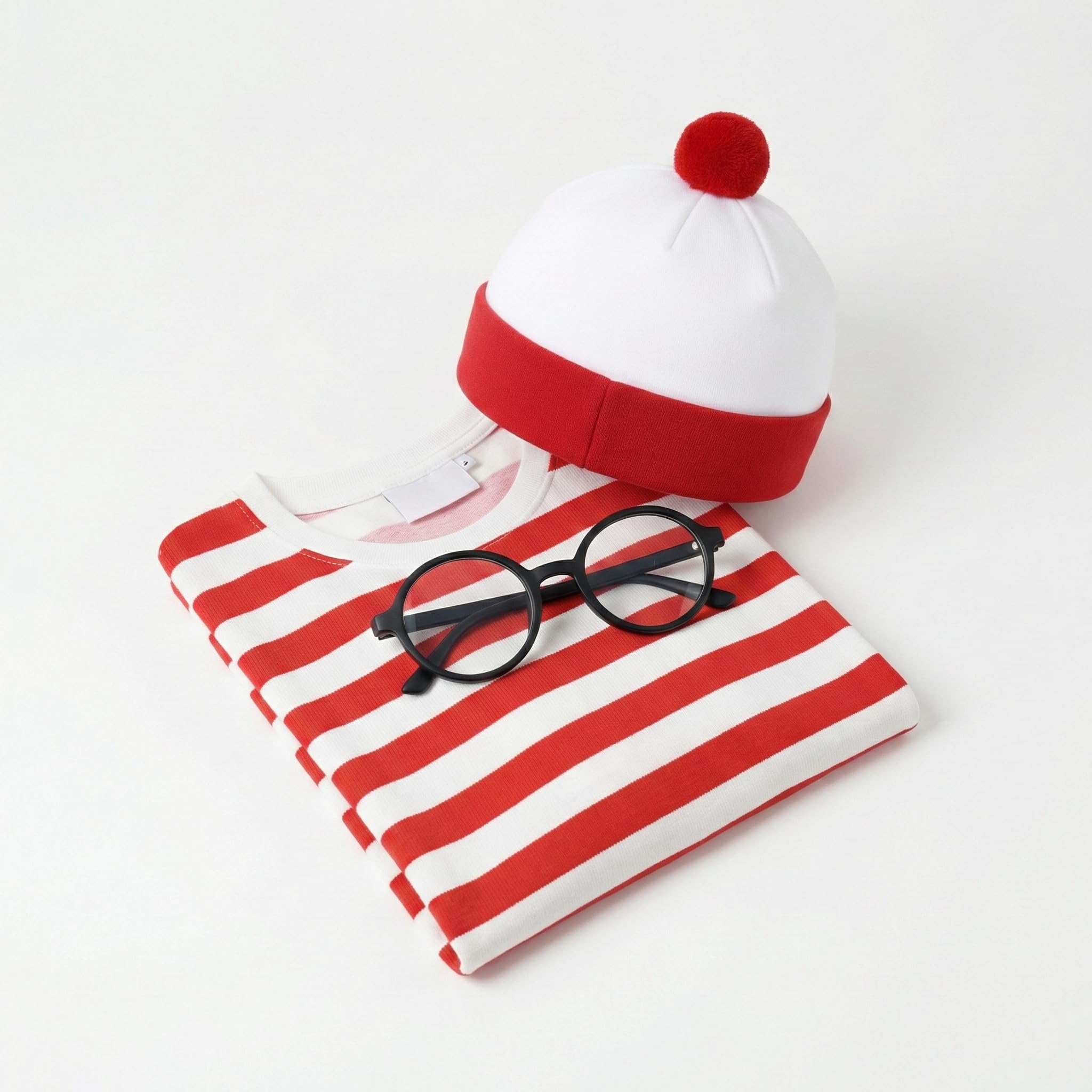 Fairy Trendz Kids World Book Day Costumes for Girls & Boys Red White Striped T Shirt Set Book Character Fancy Dress Costume for Children School World Book Day 2026 Outfits 3Pcs Hat & Glasses Book Week