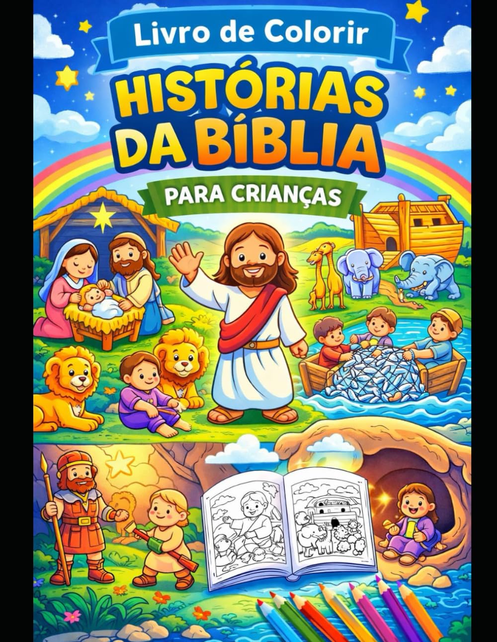 Livro de Colorir - Histórias da Bíblia para Crianças: 12 Desenhos Bíblicos para Colorir