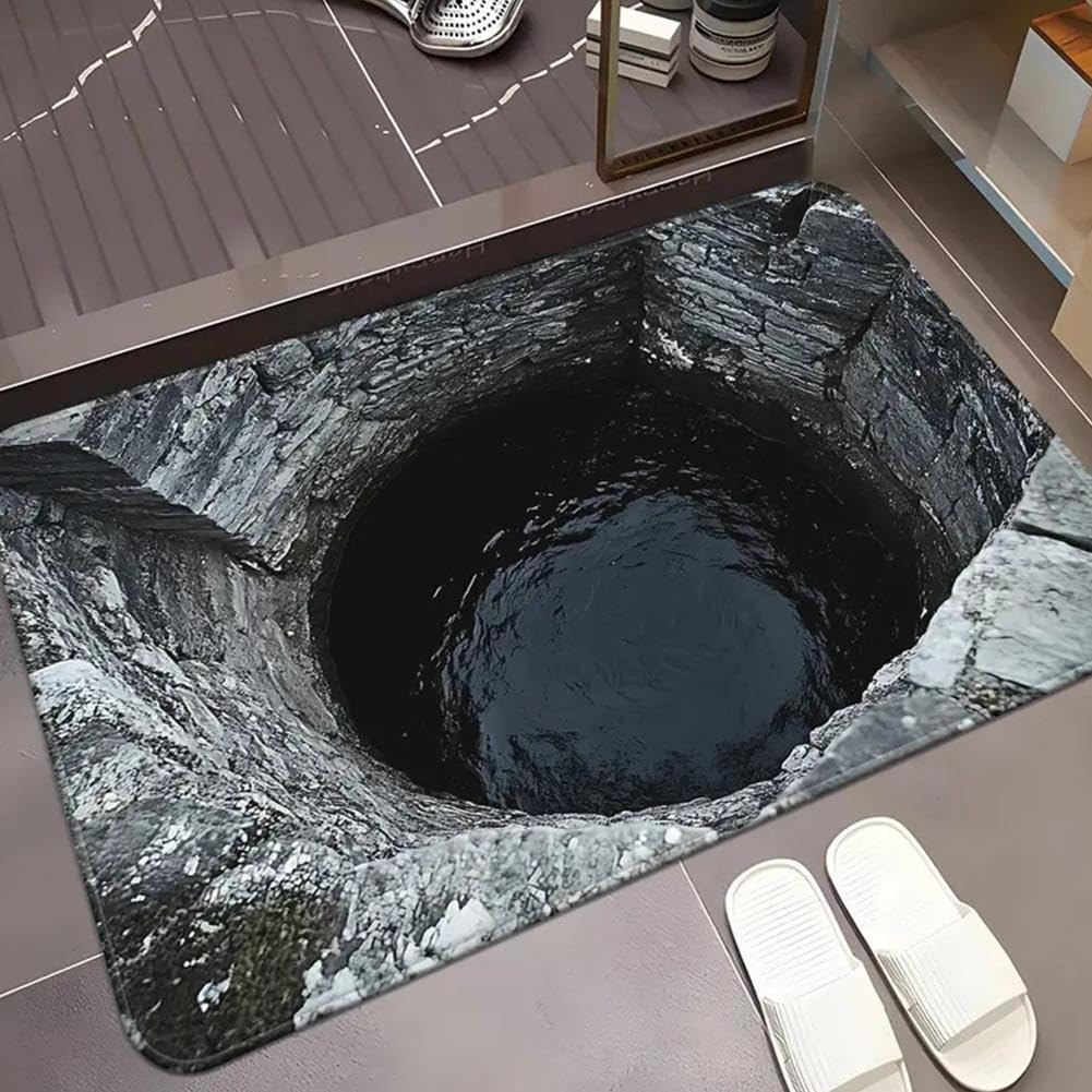 Zerbino antiscivolo, design con illusione ottica 3D, tappeto stampato ad alta definizione per ingresso, ad asciugatura rapida, decorazione per la casa, motivo abisso infinito