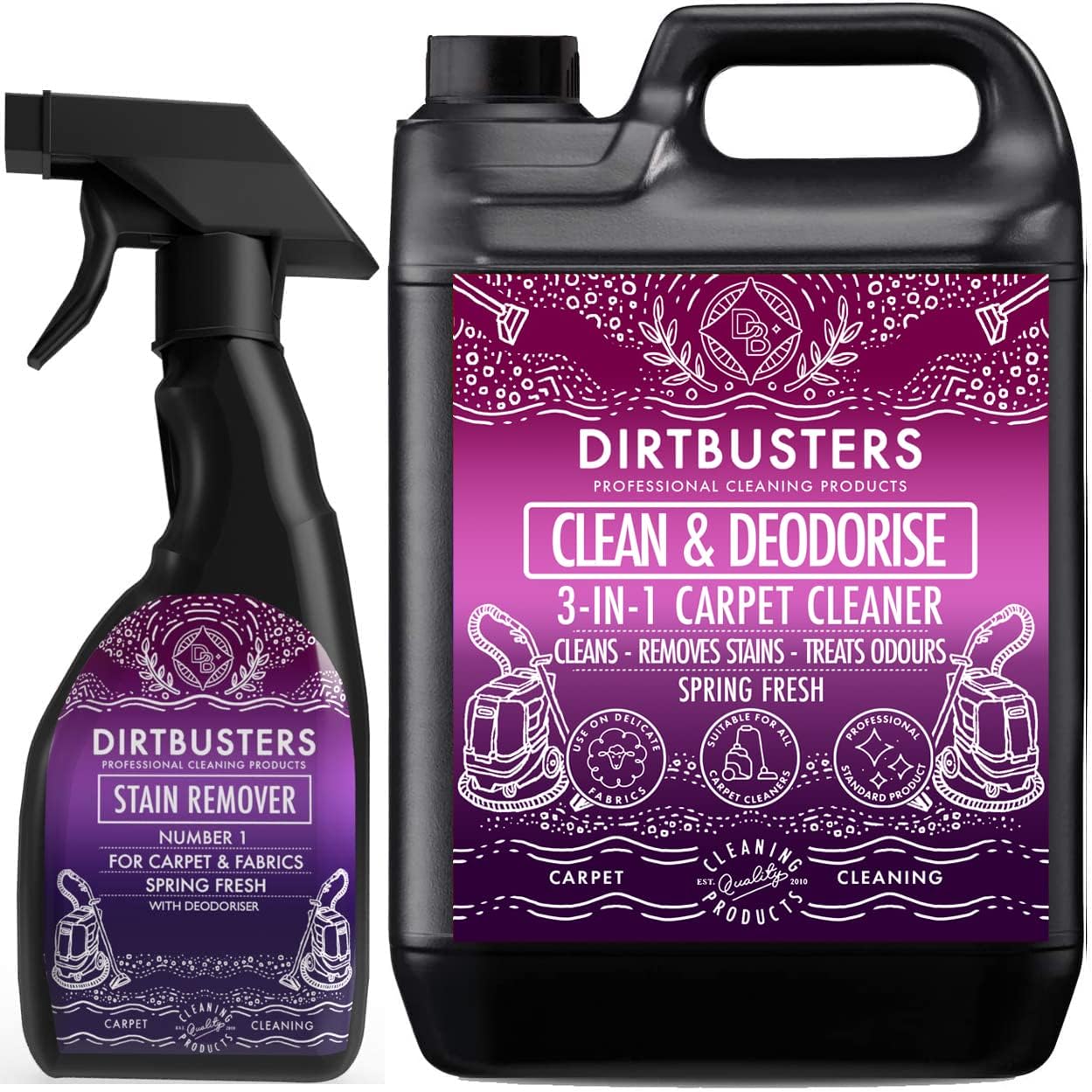 Dirtbusters Pet Carpet Cleaner Shampoo, Cleaning Solution For Odour, Urine  & Stains, Geranium & Chamomile (5L) : : Pet Supplies