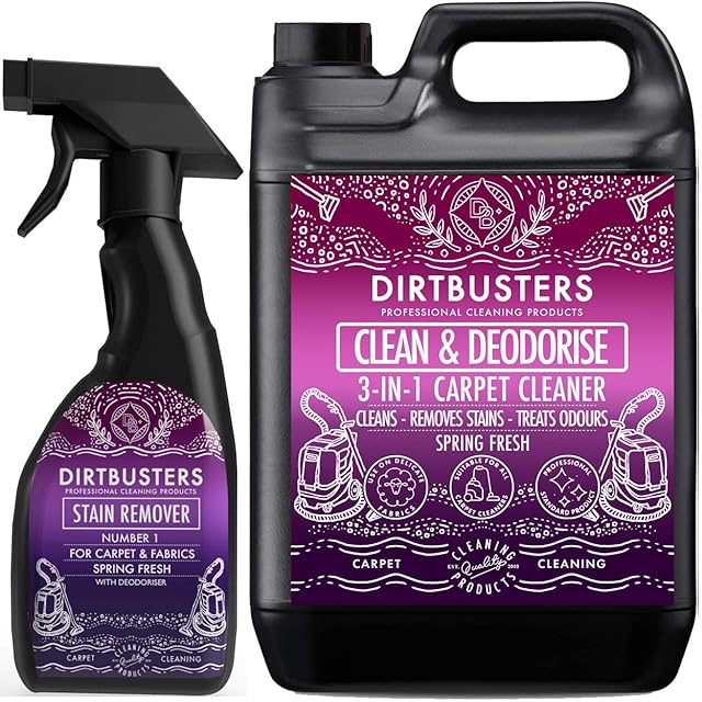 Dirtbusters Carpet Cleaner Shampoo Solution Spring Fresh 5 Litre & Stain Remover 750ml