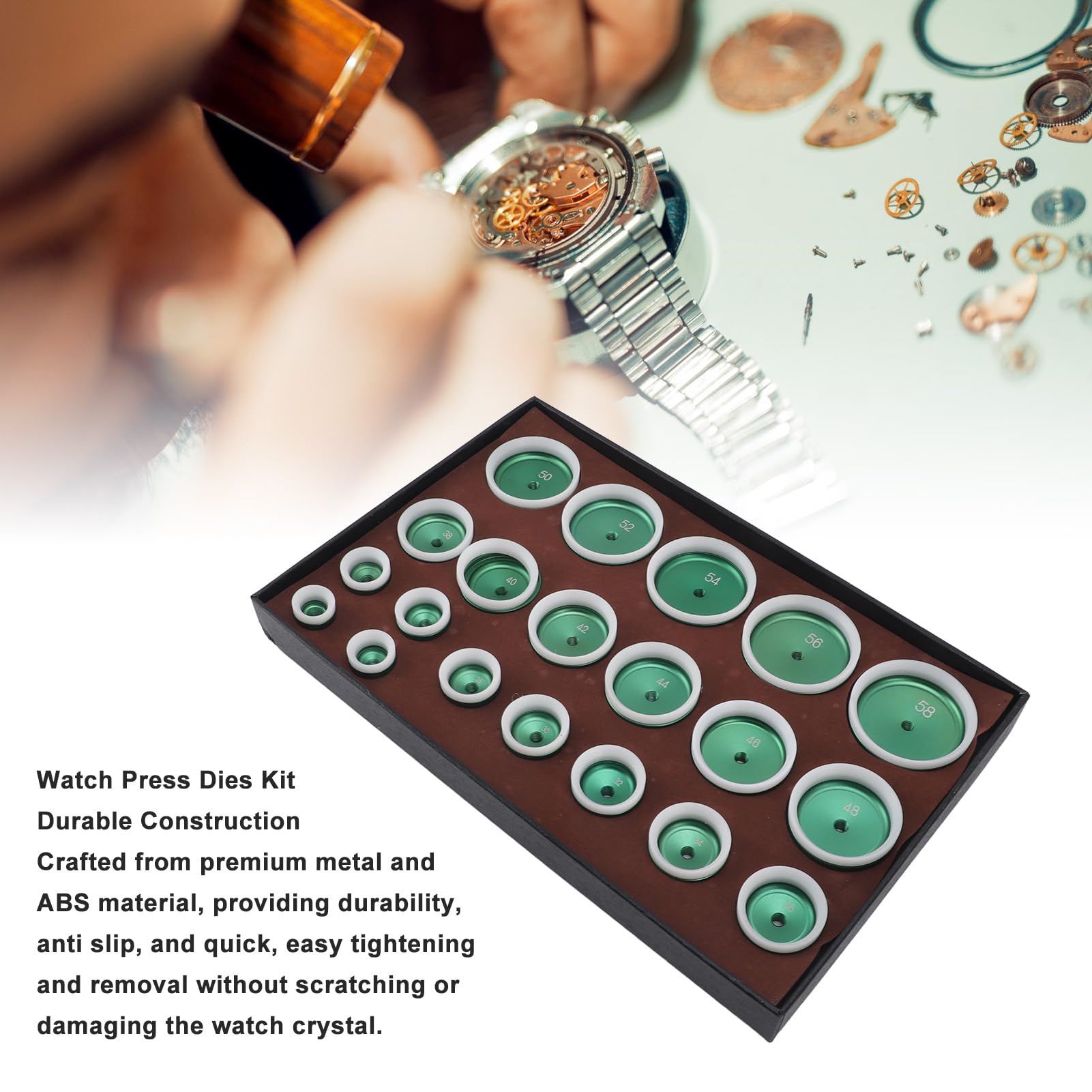 Naroote Kit de Troqueles de Prensa de Reloj Duradero de 20 Piezas para Reparación y Mantenimiento de Relojes Hecho de Metal y ABS 20-58mm