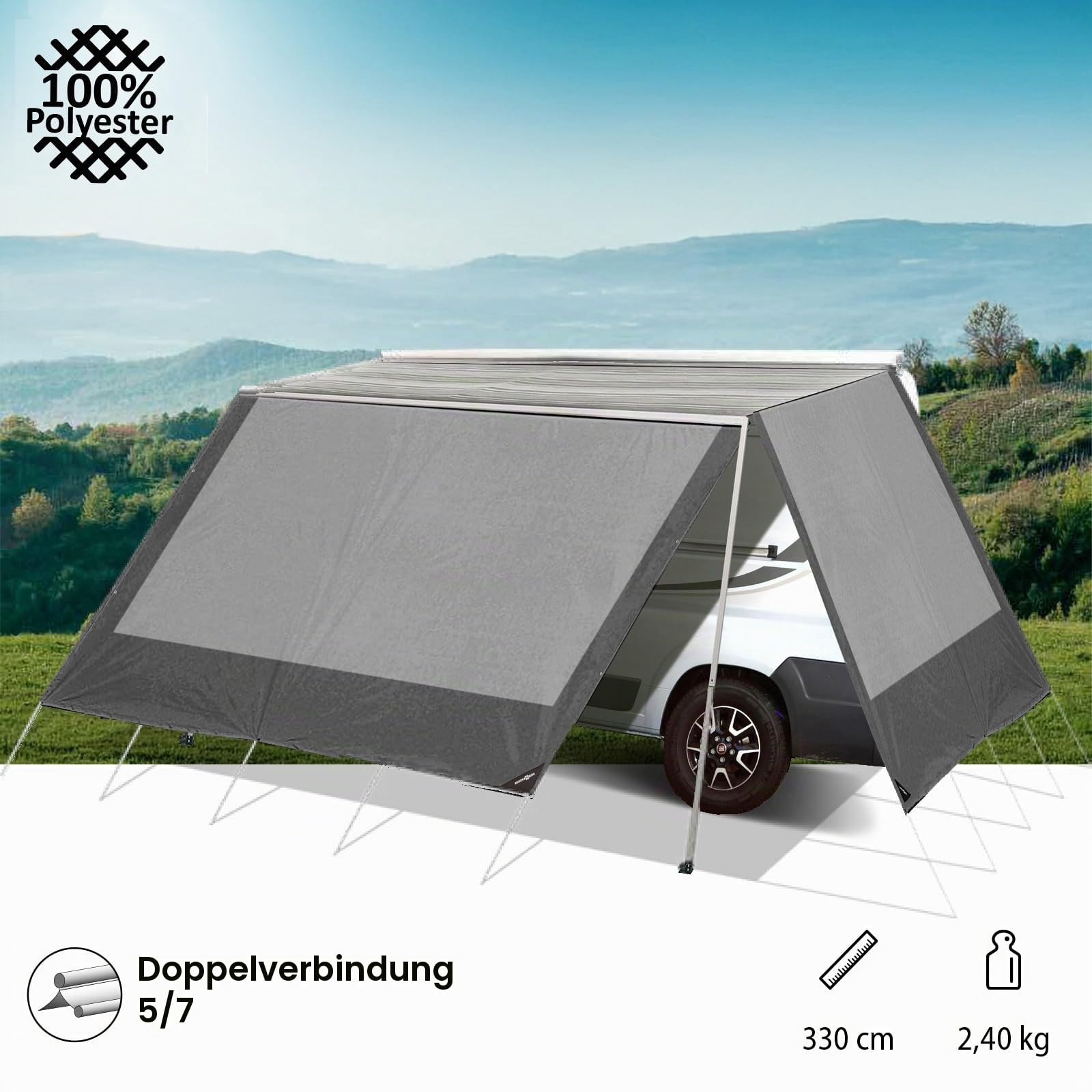 BRUNNER Sonnensegel Markise Belveder Camping Bus Sonnendach Wohnwagen Caravan 330 cm