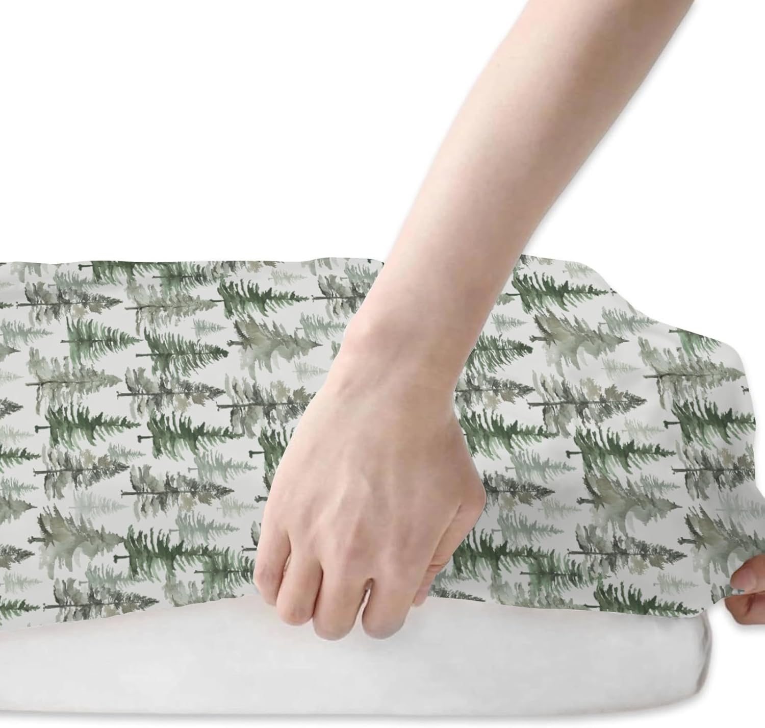 Watercolor Green Pine Trees Baby Crib Sheets for Boy Girl 52"x28" Gender Neutral Tree Soft Snug Fitted Crib Mattress Covers Winter Pines Landscape Bed Sheet for Standard Crib & Toddler Mattress 2 Pack