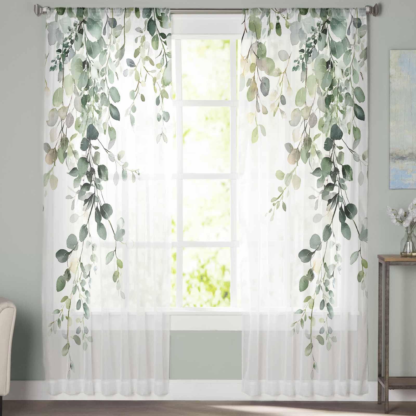 Eucalyptus Leaves Sheer Curtains for Living Room 2 Panels - Image 3