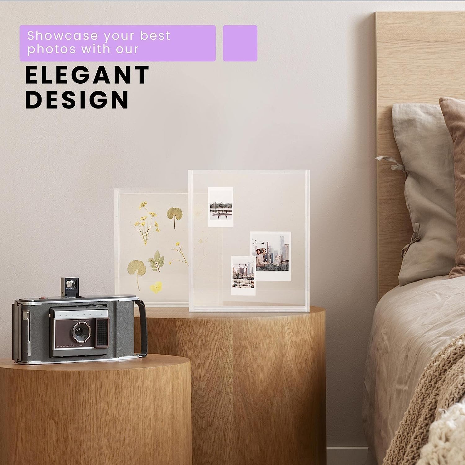 Elil Polaroid & Fujifilm Instax Frame – Clear Acrylic Floating Picture Frame 11.8" x 10.2" Holds 8x10 Photo or 12 Instax Mini Polaroid Go Prints Double-Sided Collage Display for Wedding, Pack of 2