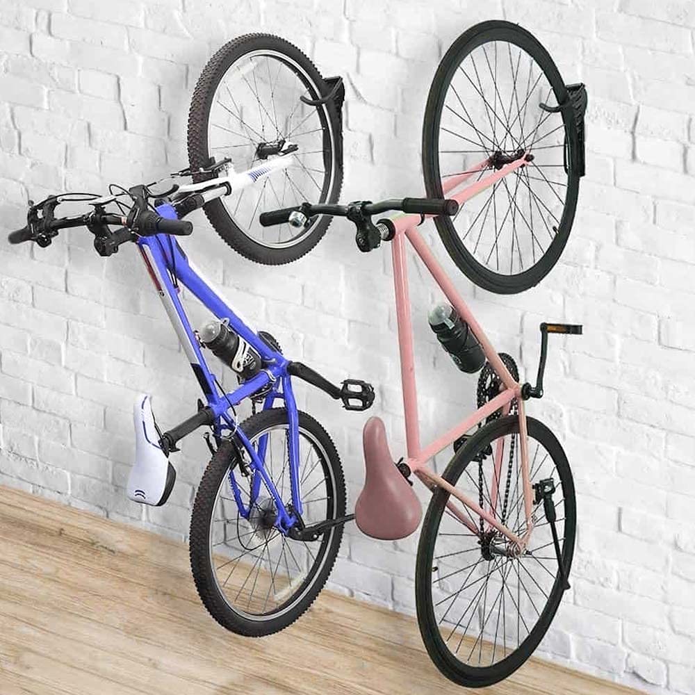 Bakaji Set 2 Staffe Ganci Porta Bicicletta da Parete Pieghevole in Gomma Salvaspazio per Mountain Bike Acciaio