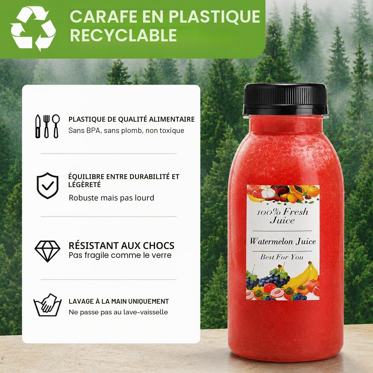 Lot de 8 bouteilles de jus en plastique sans BPA de 200 ml avec couvercles inviolables, idéales pour les fêtes, les pique-niques, les activités de plein air