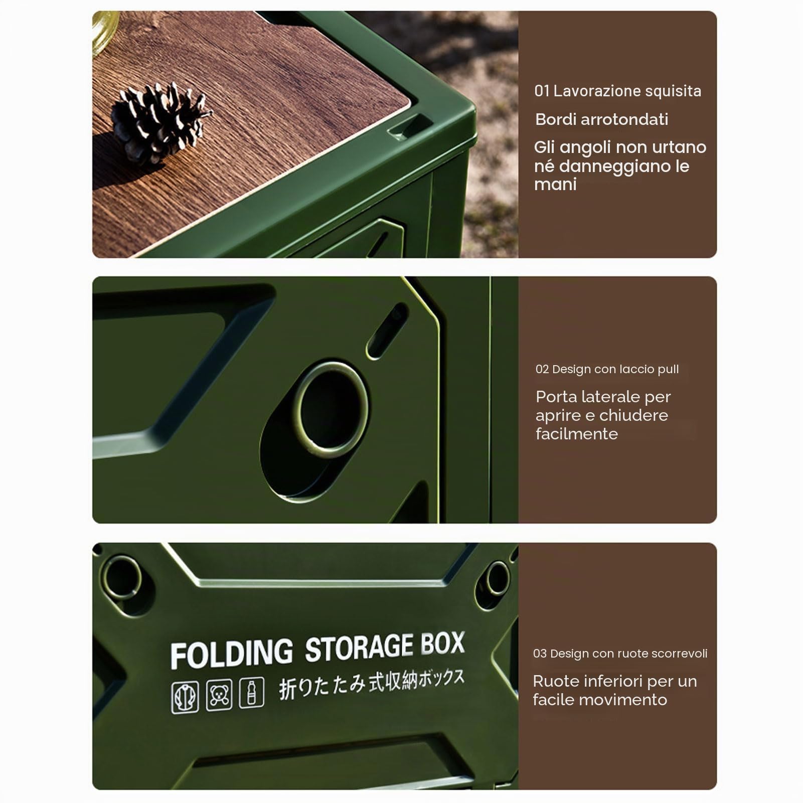 Fockety Cubi portaoggetti pieghevoli con coperchio in legno, scatola portaoggetti pieghevole in plastica per campeggio, organizer per armadio impilabili per campeggio, camera da letto, ufficio (Verde)