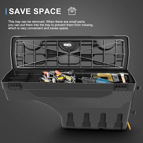 Miniatura 4 de AINTIER Caja de herramientas para caja de camioneta del lado derecho del pasajero, estilo moderno, negro, rectangular, cierre de pestillo, capacidad