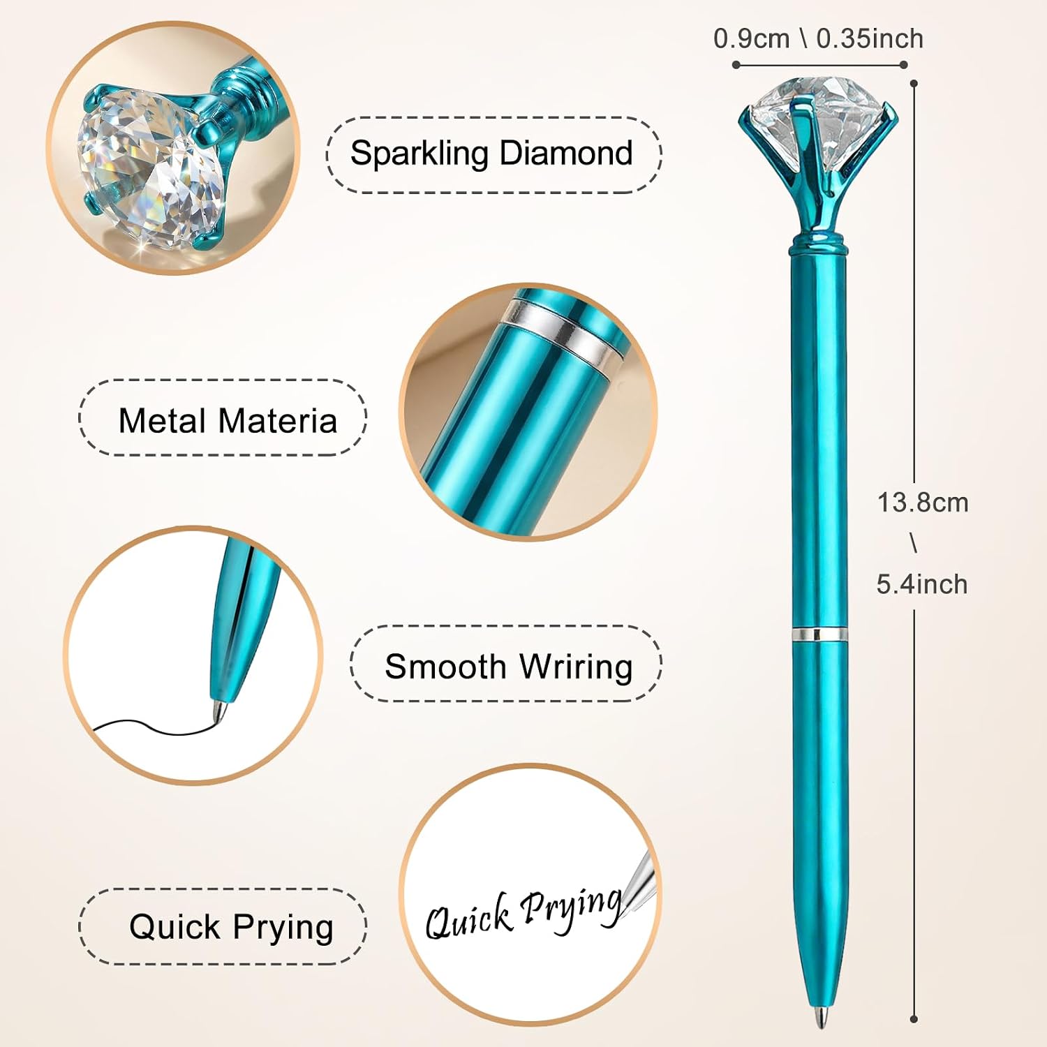 EVNEED 50pcs Big Diamond Pens,Bridal Shower Pen with Black Ink Cute Ballpoint Pen Beautiful Wedding Pens for Bridal Shower Wedding Party Office School,Blue