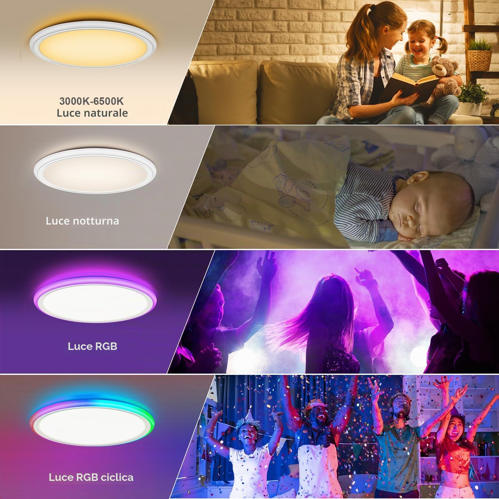 LEZOE Plafoniera LED RGB dimmerabile con telecomando, plafoniera LED 24W 2400LM dimmerabile cambia colore, pannello piatto 3000K-6500K IP54 per soggiorno camera da letto cameretta cucina 33x2,5 cm
