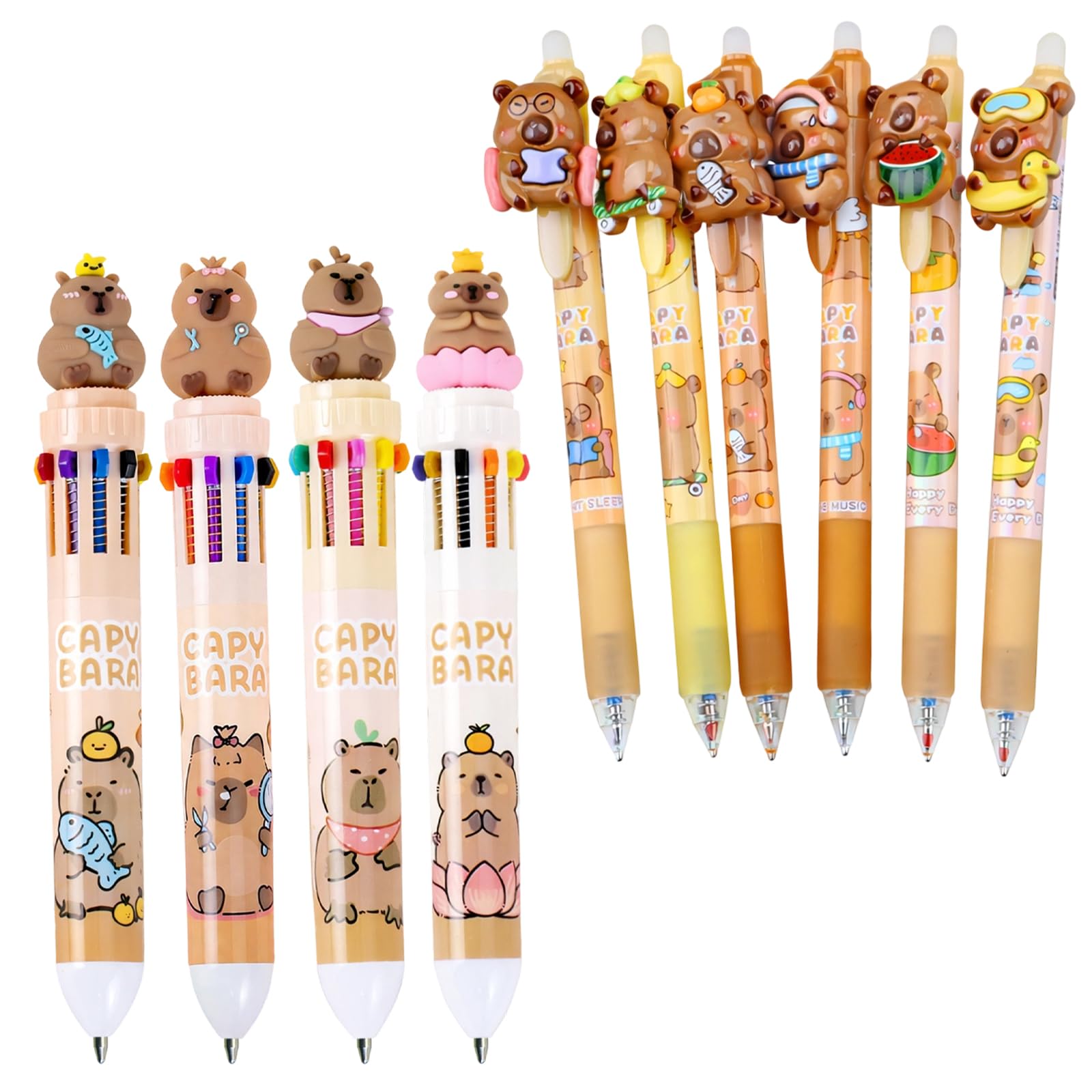 MAUDFEK 10 Pcs Capybara Pens,Capybara Pen, Multicolor Writing Set with Character Designs, for Notes And Office Documentation, Cartoon Animal Pen Collection with Retractable Mechanism ﻿