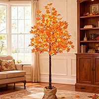 Vista 10 de Árbol de arce iluminado de 5 pies con 96 luces LED, árbol de otoño artificial para decoración interior y exterior, hogar, patio, boda, otoño