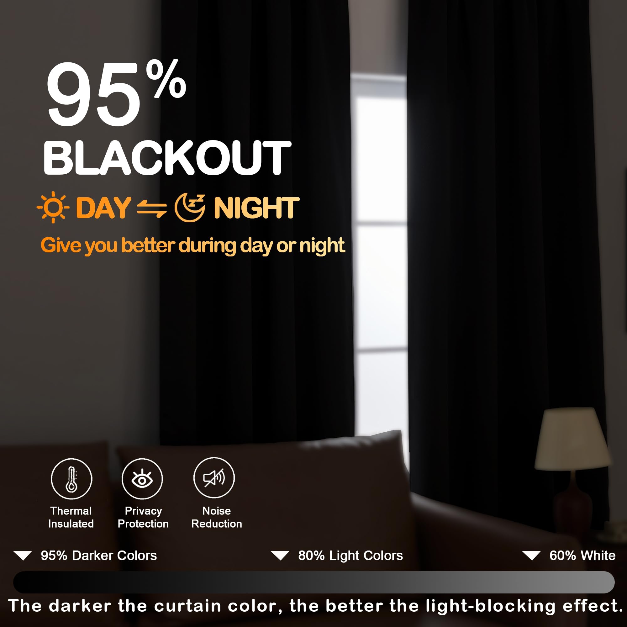 OVZME Cortinas opacas negras para dormitorio, juego de 2 paneles de tela suave para oscurecer la habitación, para sala de estar, diseño de doble bolsillo para cortinero, cortinas modernas para ventana