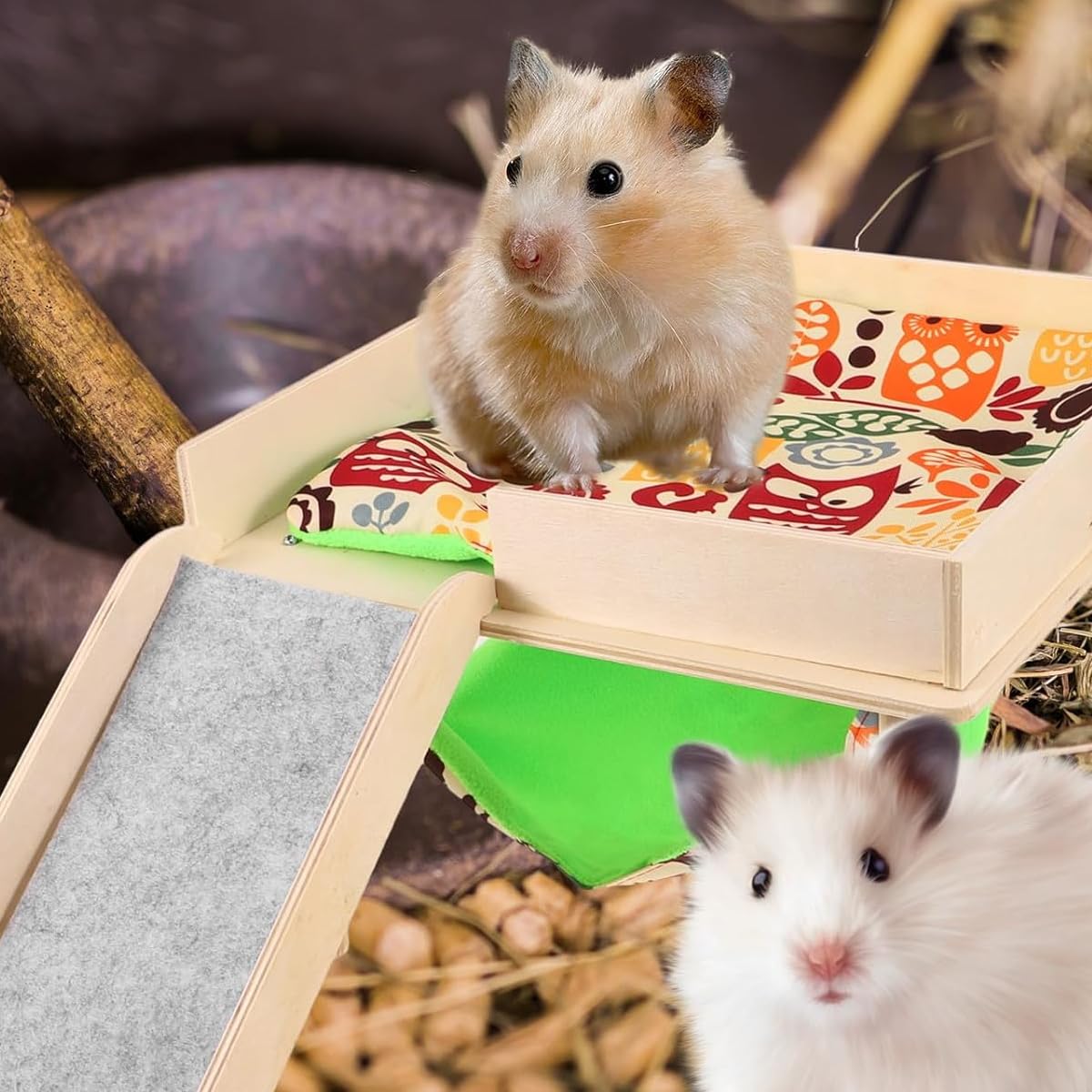 Meerschweinchen-Hängematte mit Plattform, 29 x 22,5 cm, Naturholz, Hamster-Kletterplattform, Meerschweinchen-Versteck aus Holz, kleines Haustierbett für Schweinchen, Ratten, Hamster, Hasen