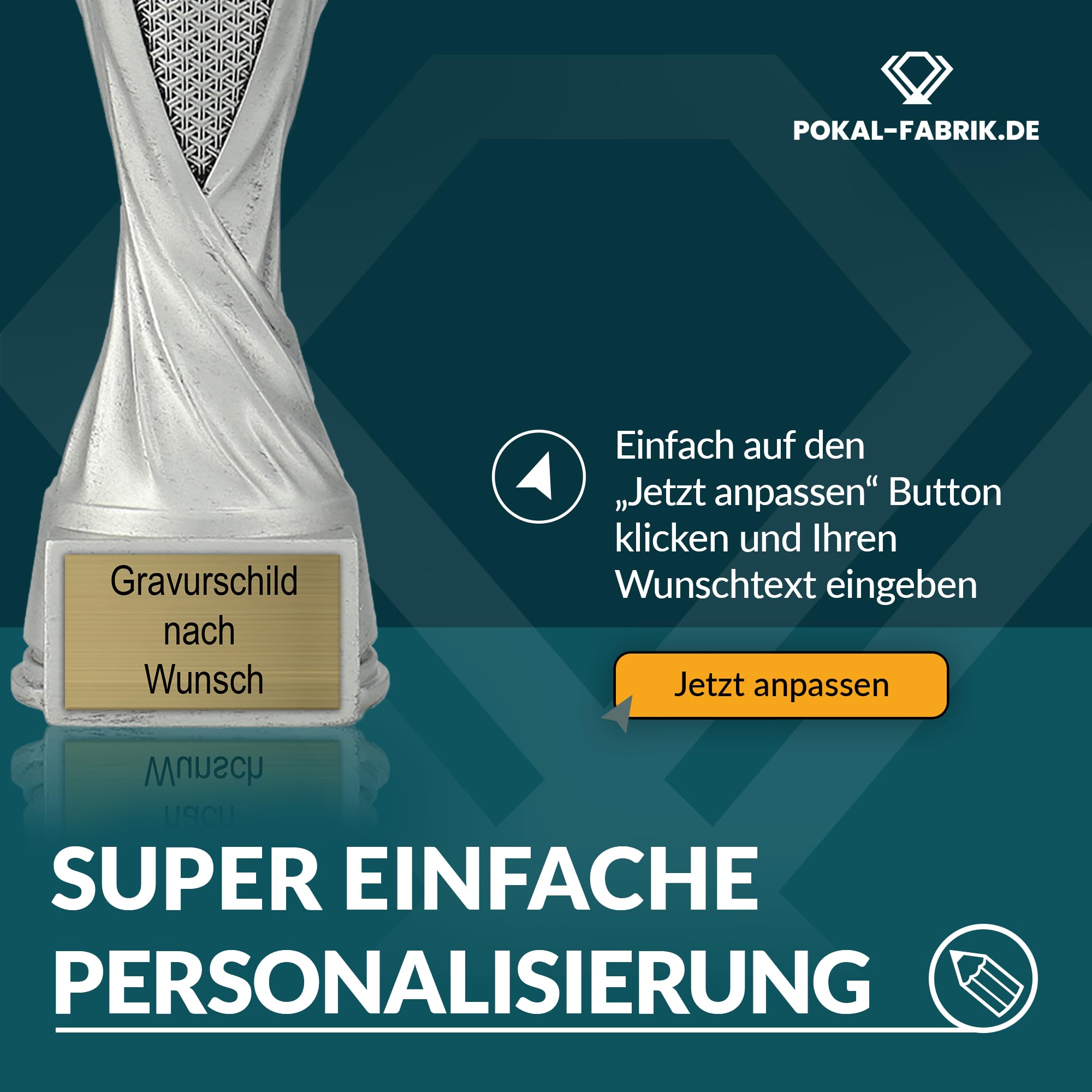 Pokal-Fabrik - Fußball Pokal mit Gravur Wunschtext 21 cm Resin Sportfigur – personalisierte Geschenk-Trophäe für Fussball WM, Sport Events, Wanderpokal und Kindergeburtstag