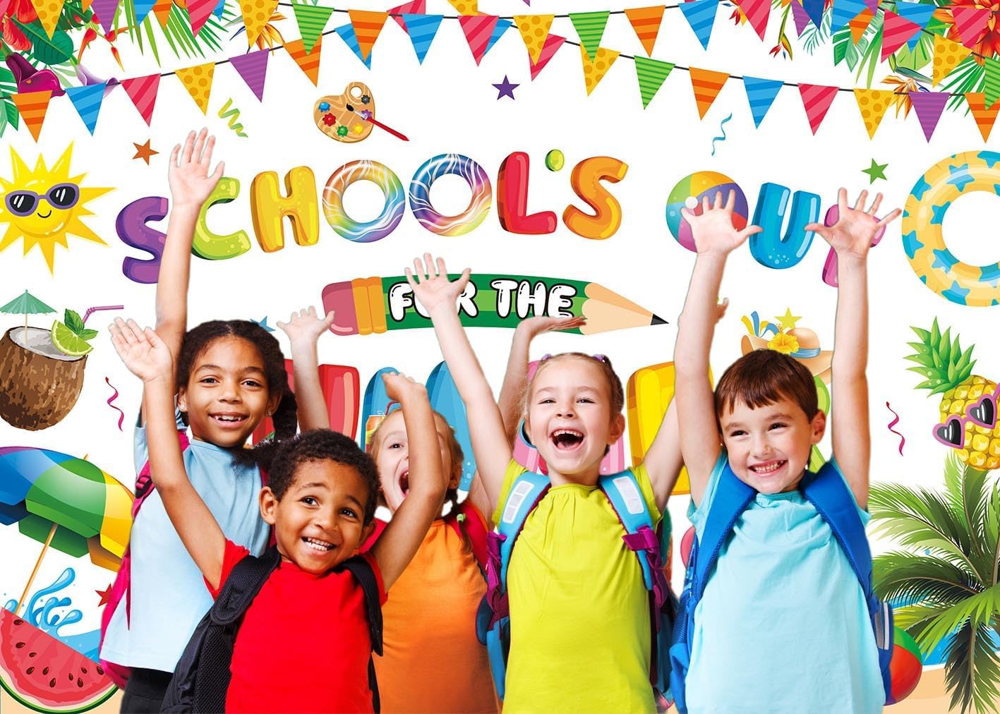 School's Out for The Summer Backdrop 8x6FT End of School Year Background Graduation Party Photography Banner Indoor Outdoor Decorations Photo Props