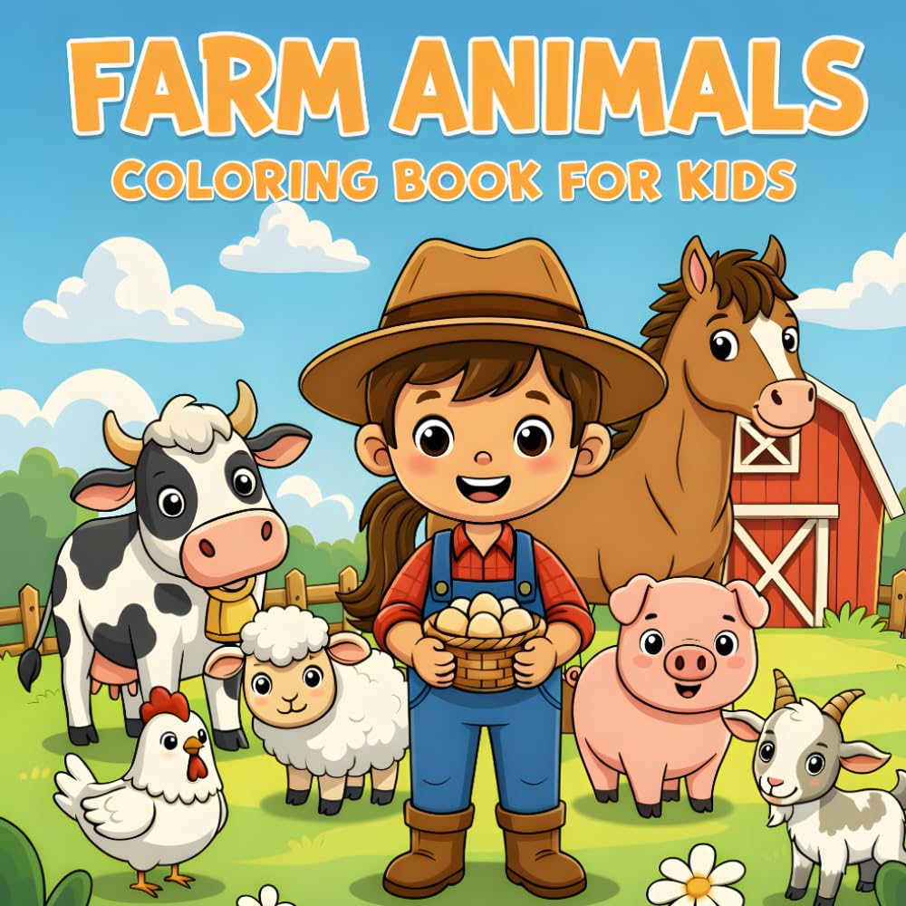 Farm Animals Coloring Book for Kids: Cute and easy Farm Animal Designs for Coloring