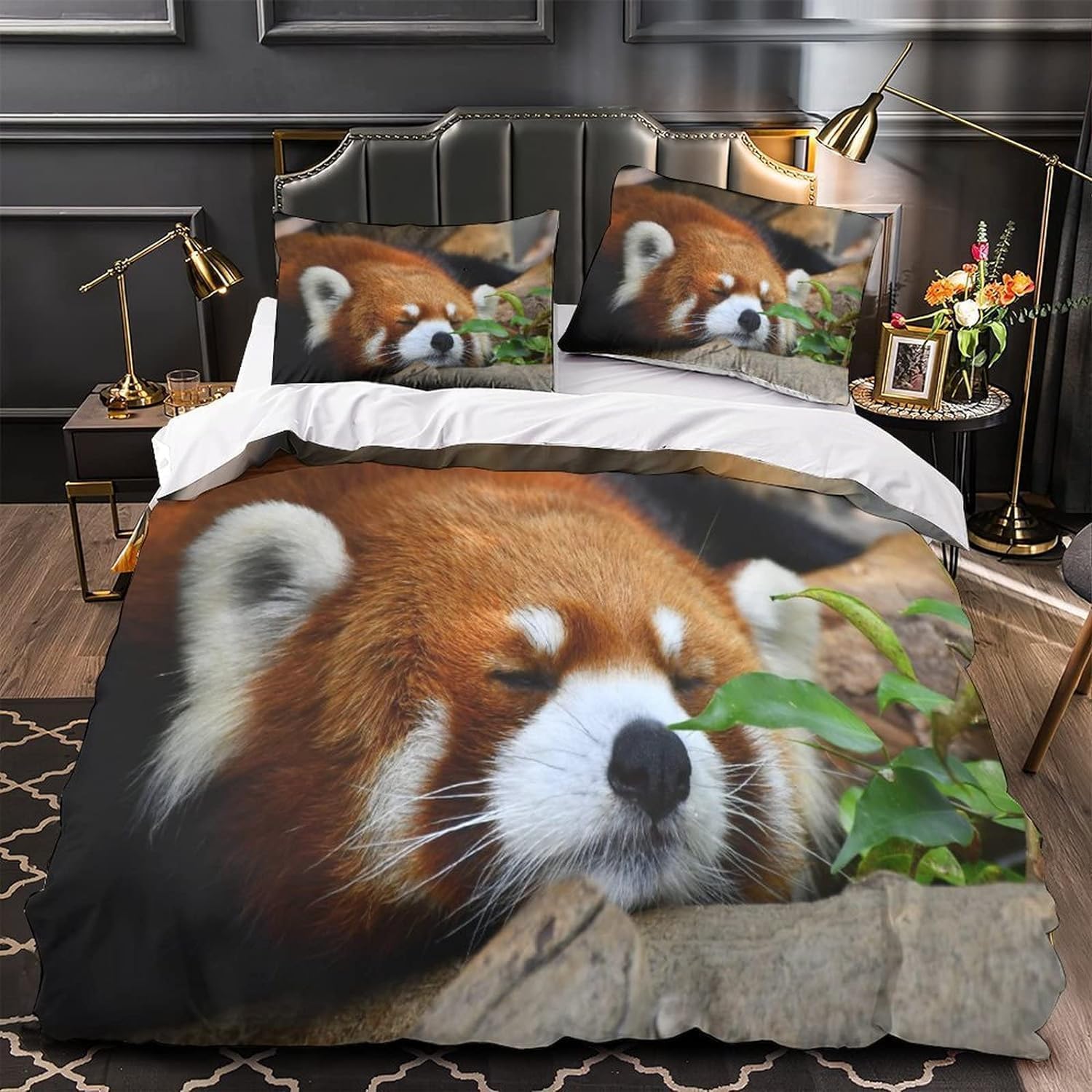 Pościel 220 x 240 cm, czerwona panda, miękka pościel z mikrofibry, poszewka na kołdrę z nadrukiem 3D, dzikie zwierzęta, 3-częściowy poszwa na kołdrę z zamkiem błyskawicznym i 2 poszewki na poduszkę 80