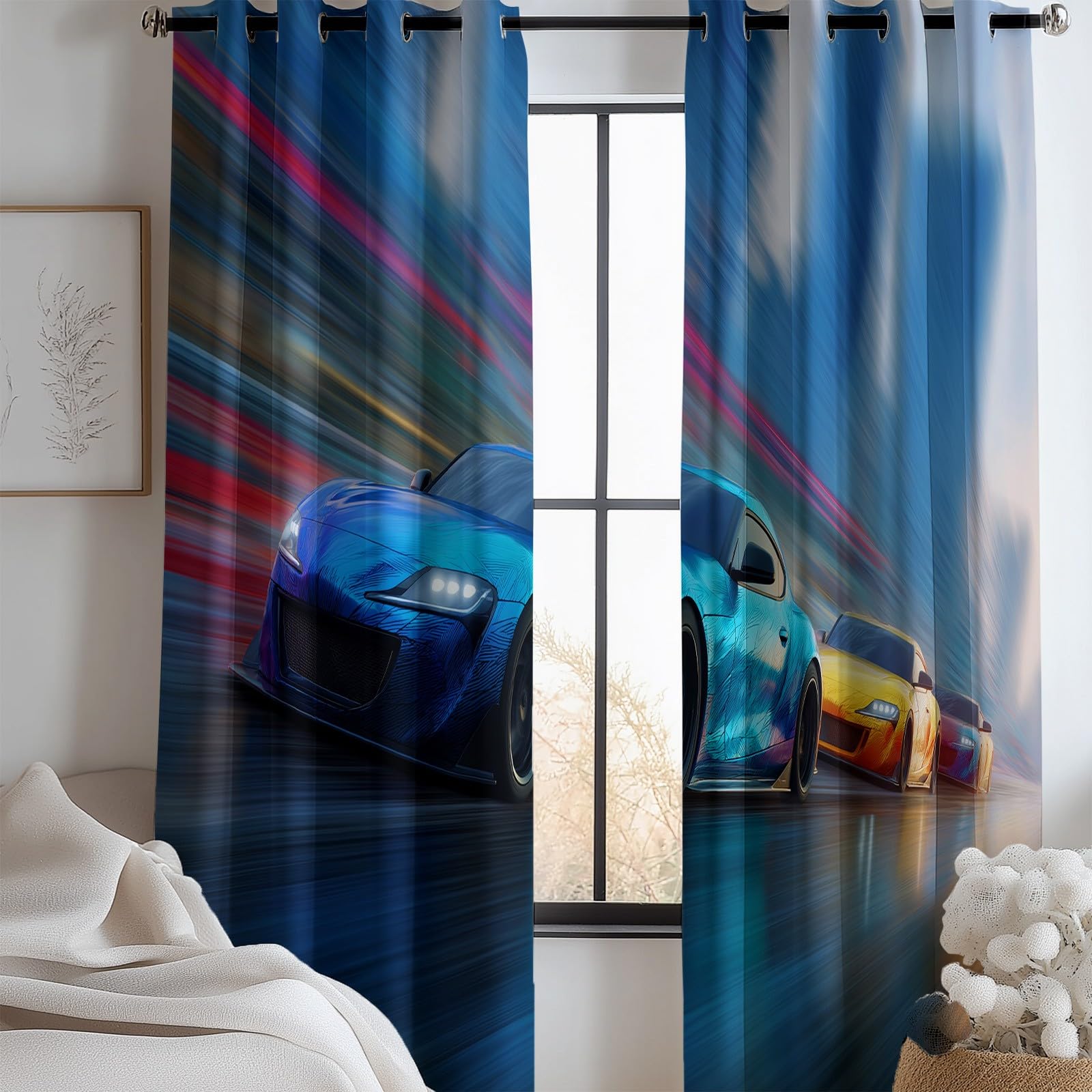 Rideaux occultants bleu lot de 2 en polyester 140x245 cm pour décoration du salon