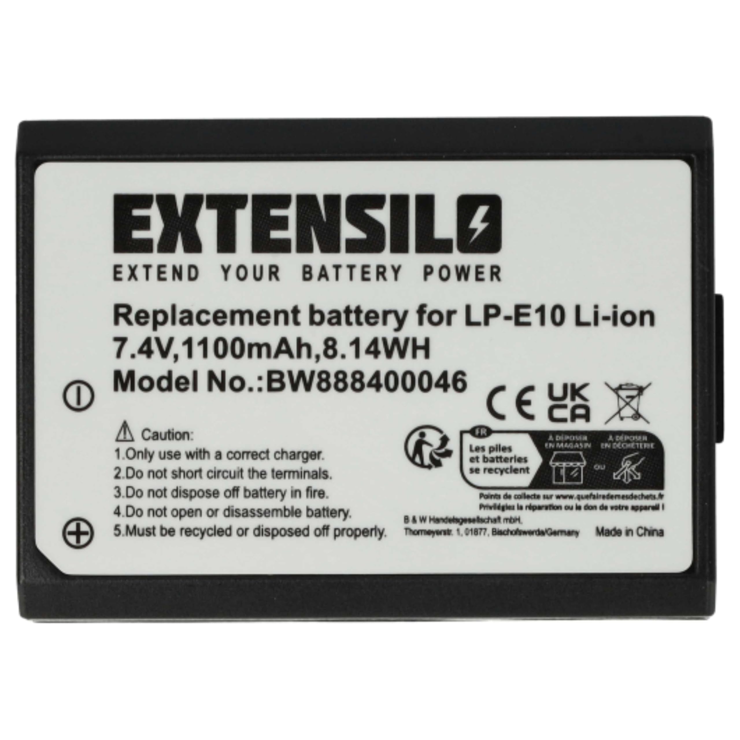 3x batteria compatibile con Canon EOS 1100D, 1D X, 1D X Mark II, 2000D, 1200D, 3000D, 1300D, 1500D fotocamera (1100mAh, 7,4V, Li-Ion)