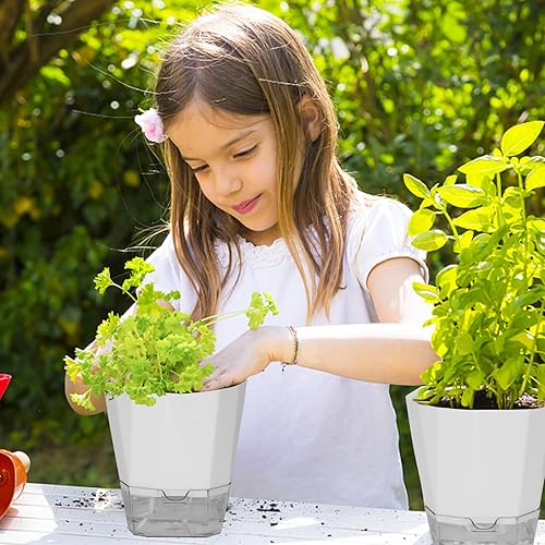 Miniatura 7 de Paquete de 6 macetas de riego automático, macetas de plástico de riego automático de 6.65 pulgadas para plantas de interior y exterior, macetas de