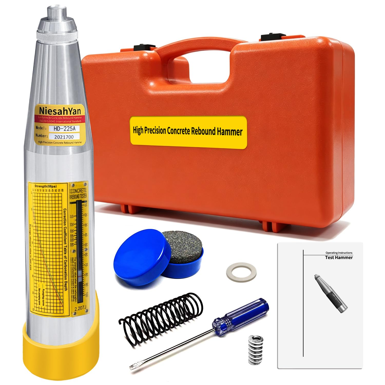 HD-225A Concrete Rebound Hammer Tester Professional Resiliometer Test Meter Tool Hammer Mechanical Strength Resiliometer Test Meter for 10-60Mpa(1450-8702psi)-picture-21