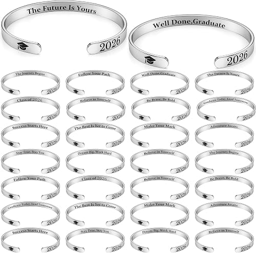 Ganeen 30 Pcs 2026 Graduation Gifts Graduation Bracelet Bulk Inspirational Cuff 
