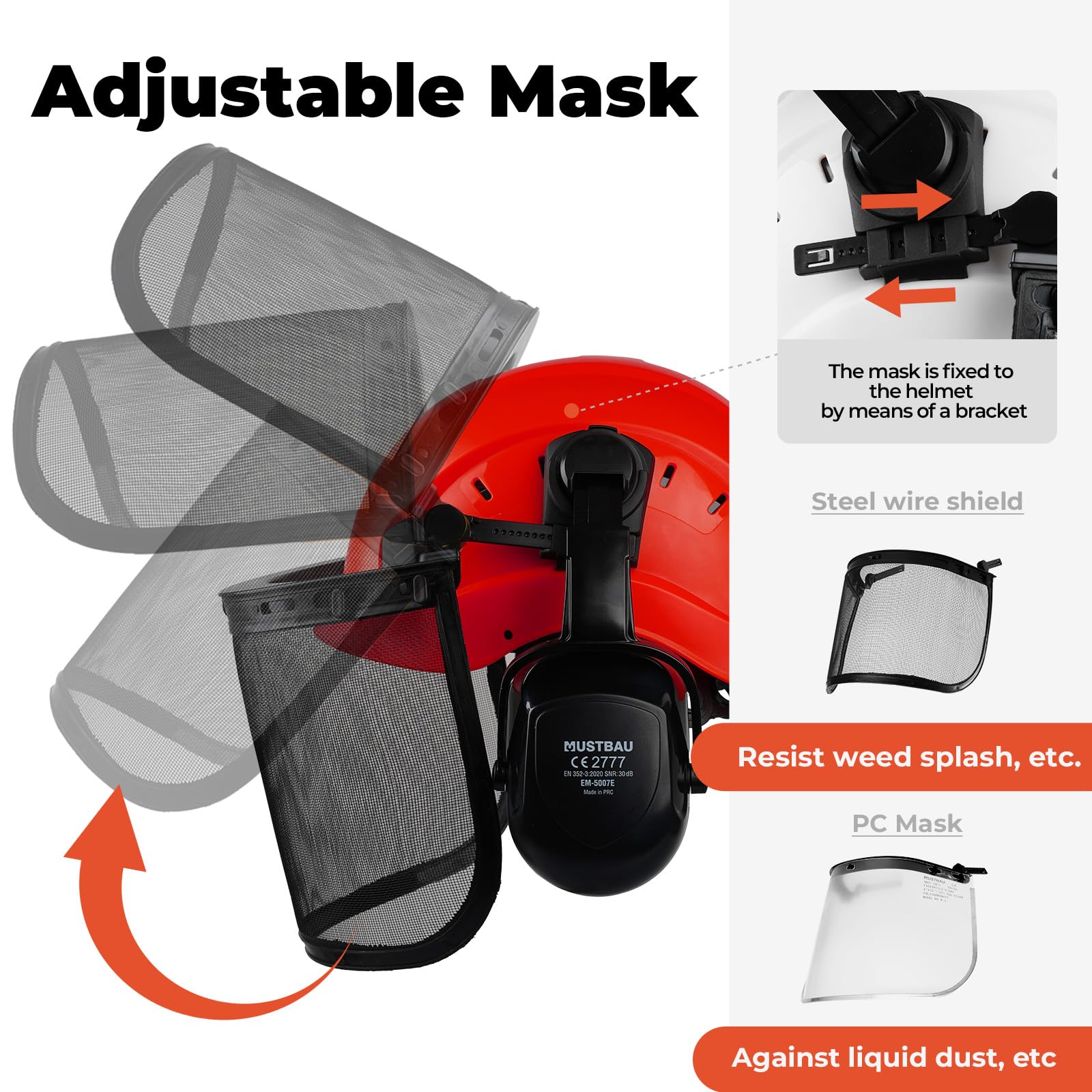 Casco de Seguridad para Motosierra, Casco de Protección con Orejeras y Visera de Malla, 53 a 63cm Diadema Ajustable Adecuado para Silvicultura, Obras, Trabajo