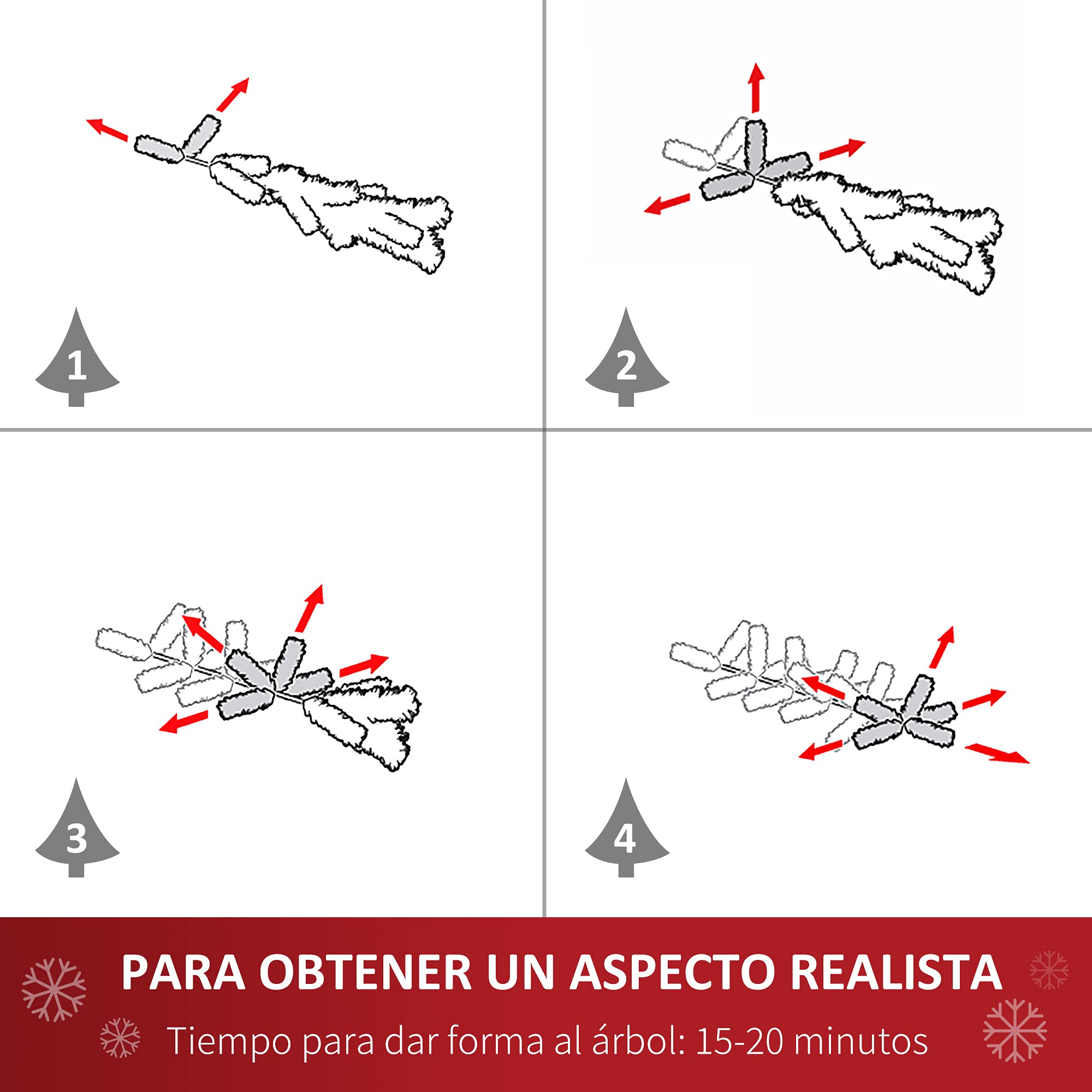 HOMCOM Árbol de Navidad 180 cm Árbol de Navidad Grande con 630 Puntas 37 Piñas Base Plegable y Soporte de Acero para Decoración de Interior Verde