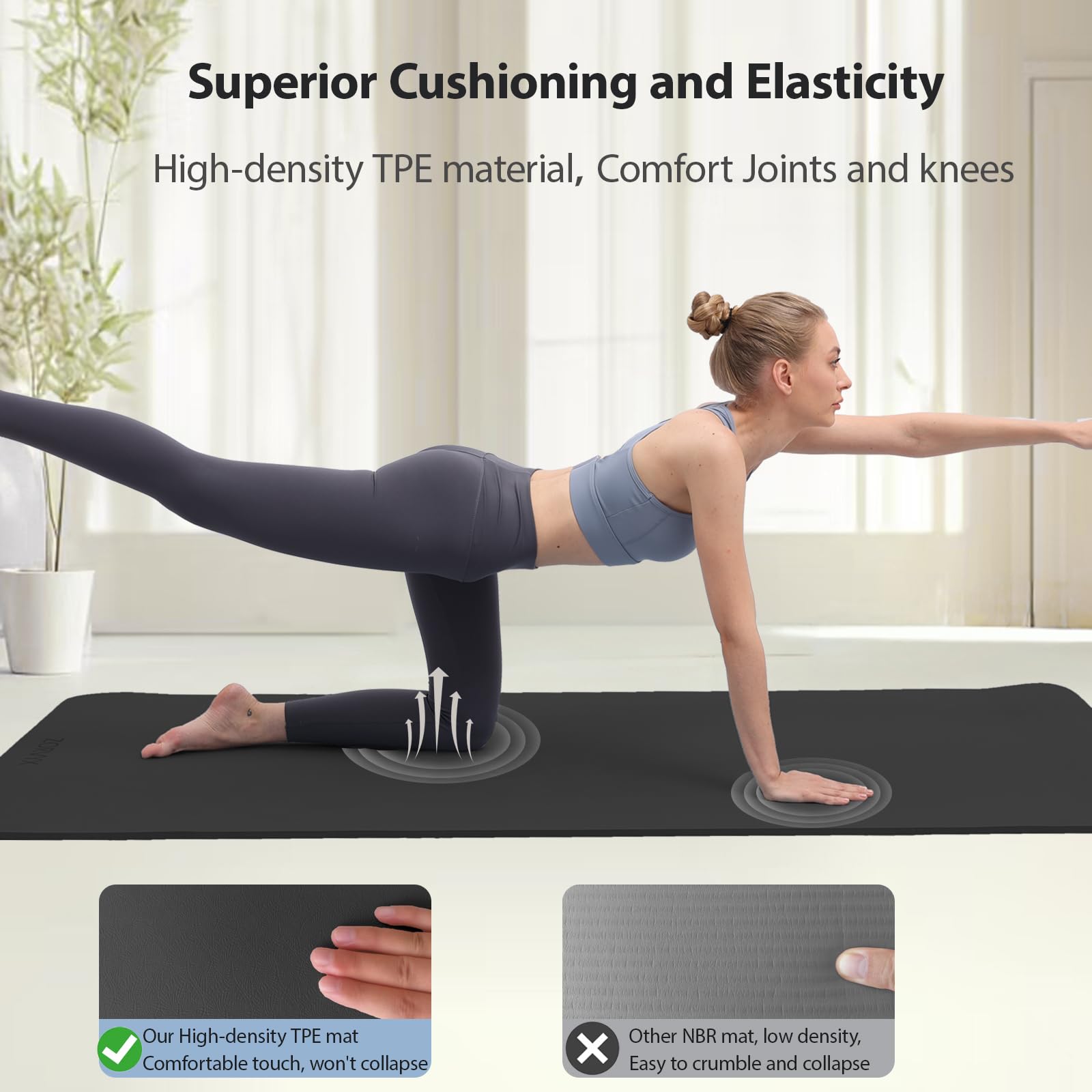 Esterilla Yoga Antideslizante 200×100cm TPE 10mm Gruesa Esterilla Fitness Grand y Antideslizante, Colchoneta de Gimnasia, Pilates, Deporte y Ejercicio en Casa y al Aire libre
