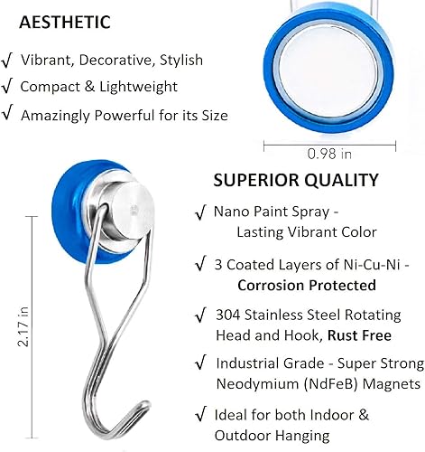 Miniatura 2 de siMul Gancho magnético giratorio colorido de 55 libras, ganchos magnéticos fuertes para cabinas de cruceros, imanes de neodimio resistentes para