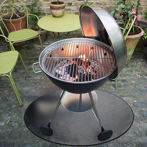 Miniatura 4 de Tapete redondo de brasas para debajo de la parrilla, tapete para fogatas para terraza, ignífugo, resistente al calor, parrilla de gas, freidora de