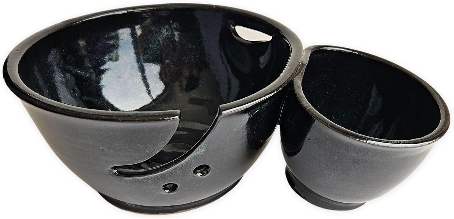 Compartment Double Yarn Bowl Caddy for Knitting and Crochet with Scissor & Notion Storage in Teal Green and Blue Finish (Black/White)