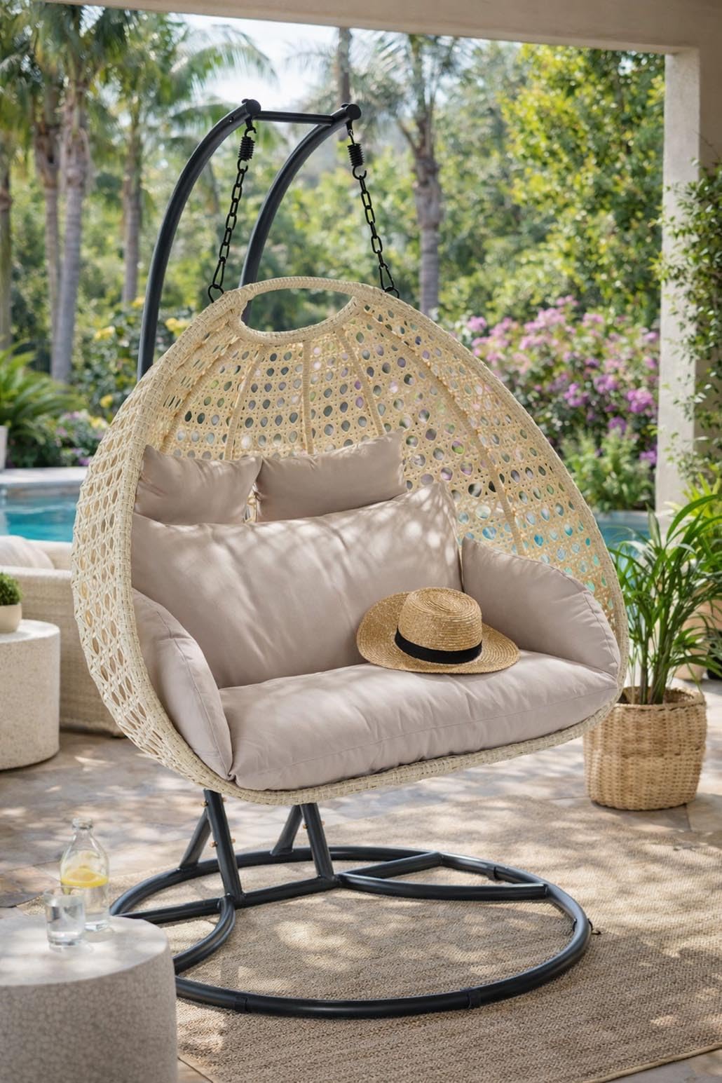 Kobolo Hängesessel Big Polyrattan Metallgestell 130x172x202 cm Grau