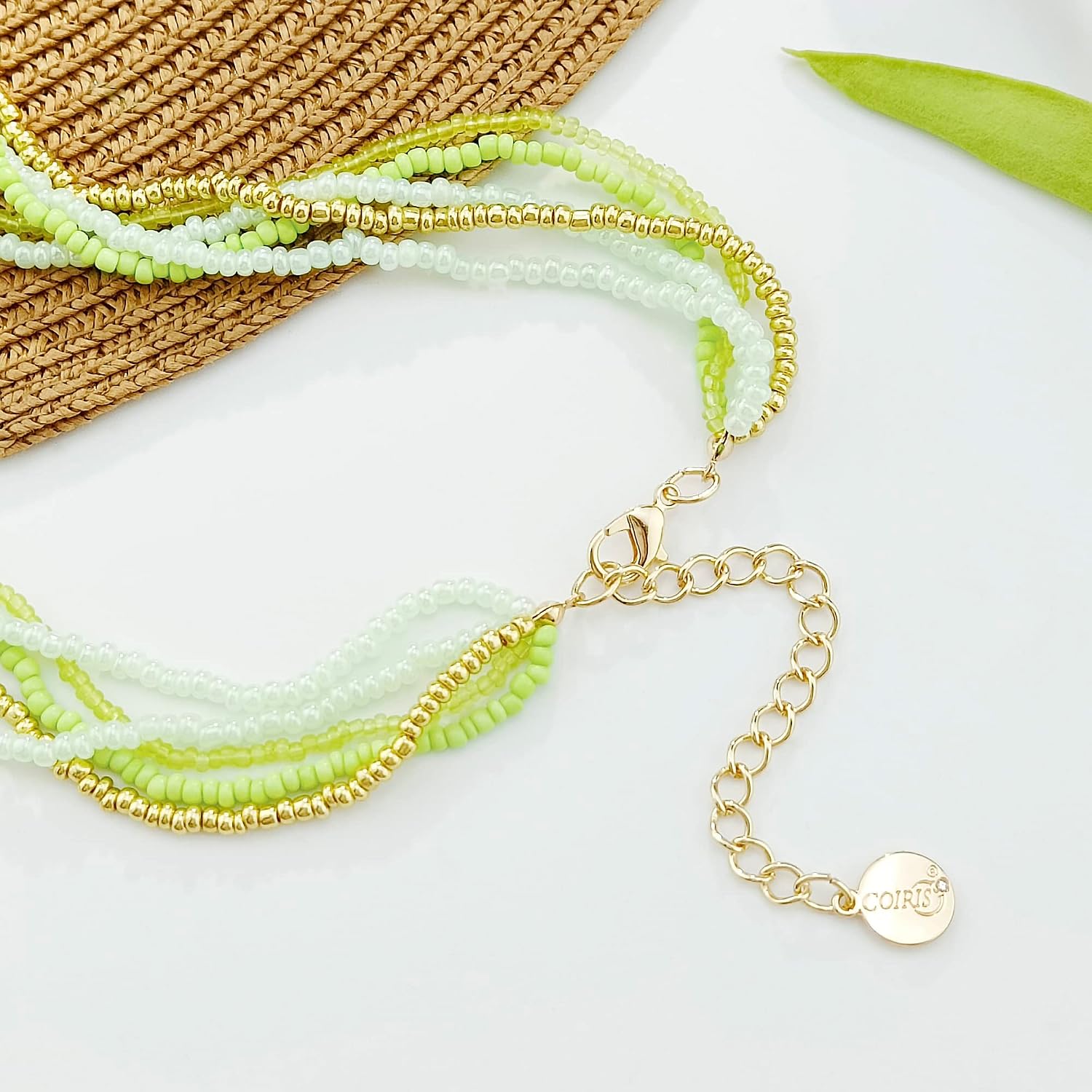 Coiris Long Seed Beaded Multi Strand Necklace,10 Multiple Statement Long Bib Necklace with Tie Knot for Women and Girls Jewelry