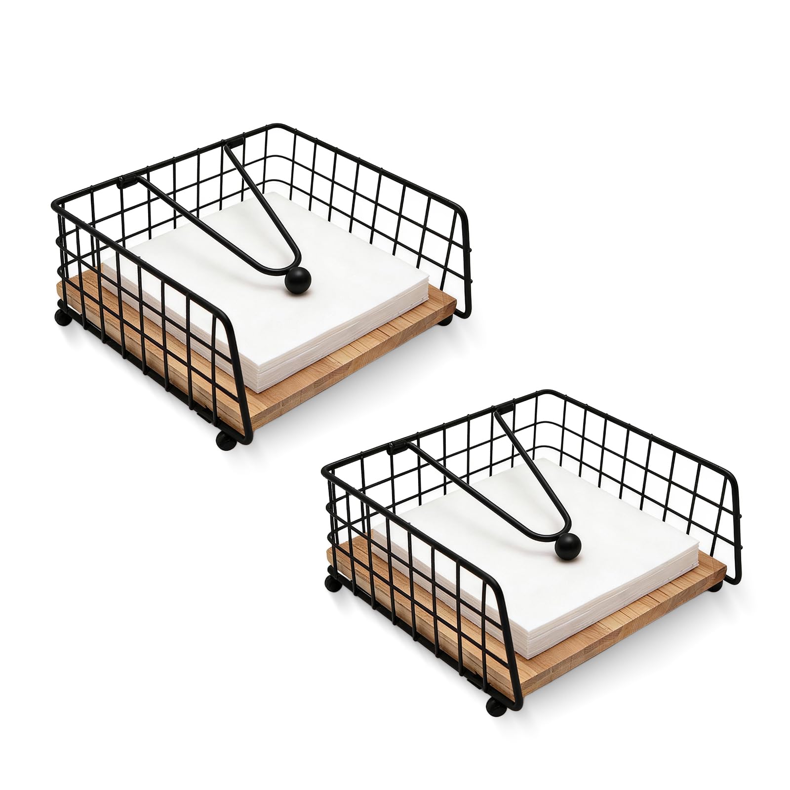 2PCS Napkin Holder, Napkin Holders for Tables Serviette Holder Square Tissue Dispenser with Wooden Base for Kitchen Restaurant Bar Picnic Black