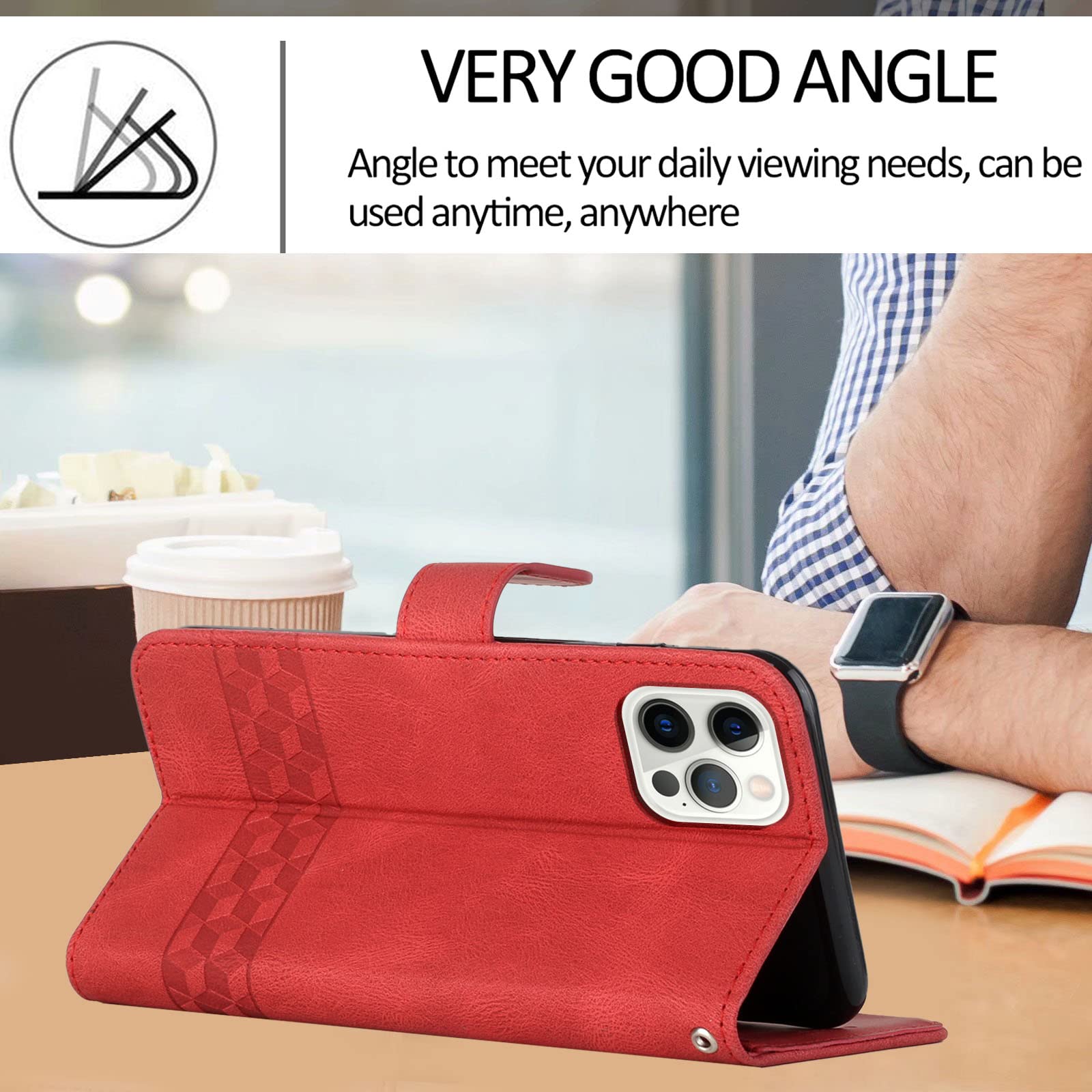 iPhone 13 Pro Case - Folio Flip Wallet Phone Case - Custodia per telefono a portafoglio Folio in pizzo, pelle premium, porta carte di credito, chiusura magnetica, cinturino da polso, custodia