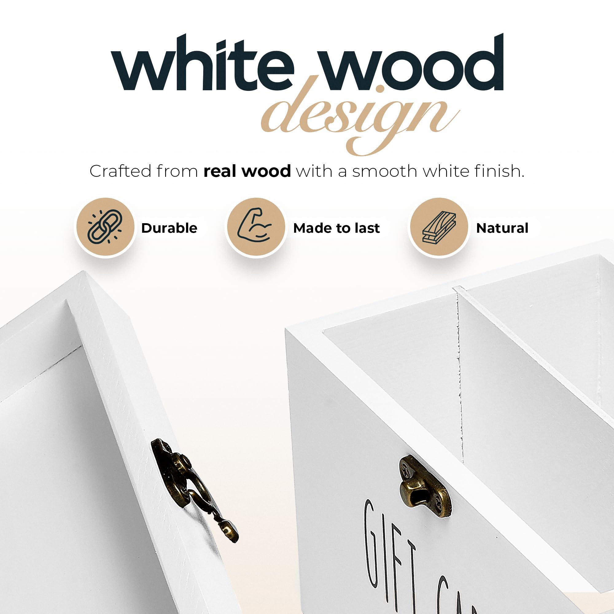 White Wooden Gift Card Holder Storage Box with Secure Metal Latch – Keeps Gift Cards Organized & Protected – Elegant Farmhouse Gift Card Organizer