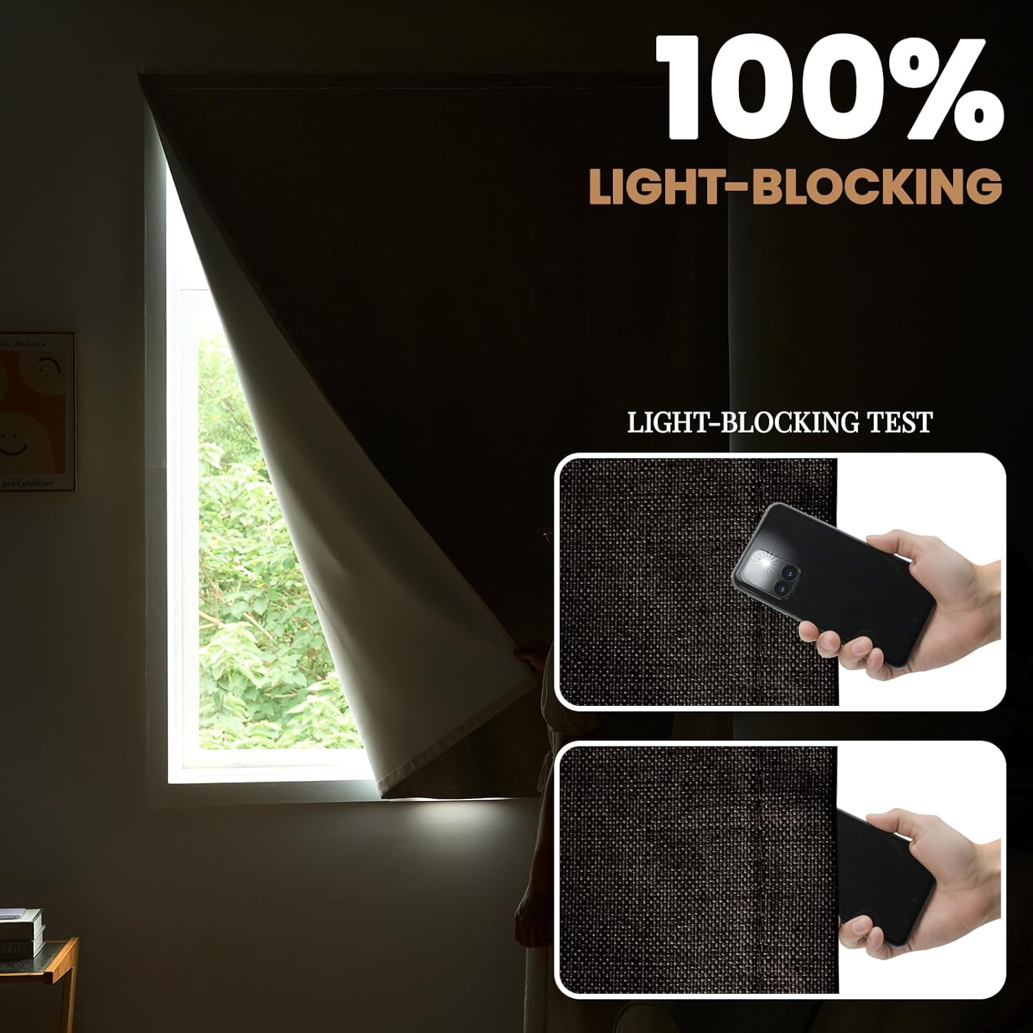 JILROIN Self Adhesive Curtains,100% Blackout Window Cover,No Drilling,Easy to Install,Provides Privacy Protection for Bedrooms (Dark Coffee - W52 × L60 in)
