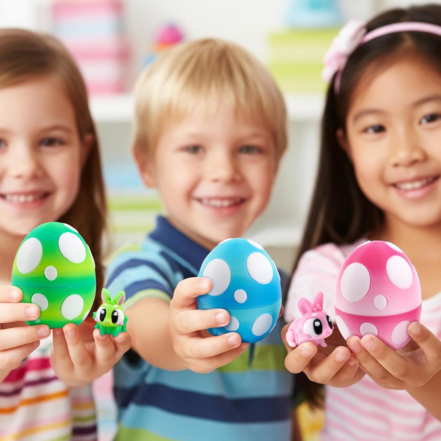 6PCS 3D Printed Easter Rabbits with Eggs, Poseable Bunny Fidget Toys,Easter Basket Essentials for Kids，Easter Basket Stuffers for Kids – Party Favors Ages 6–12