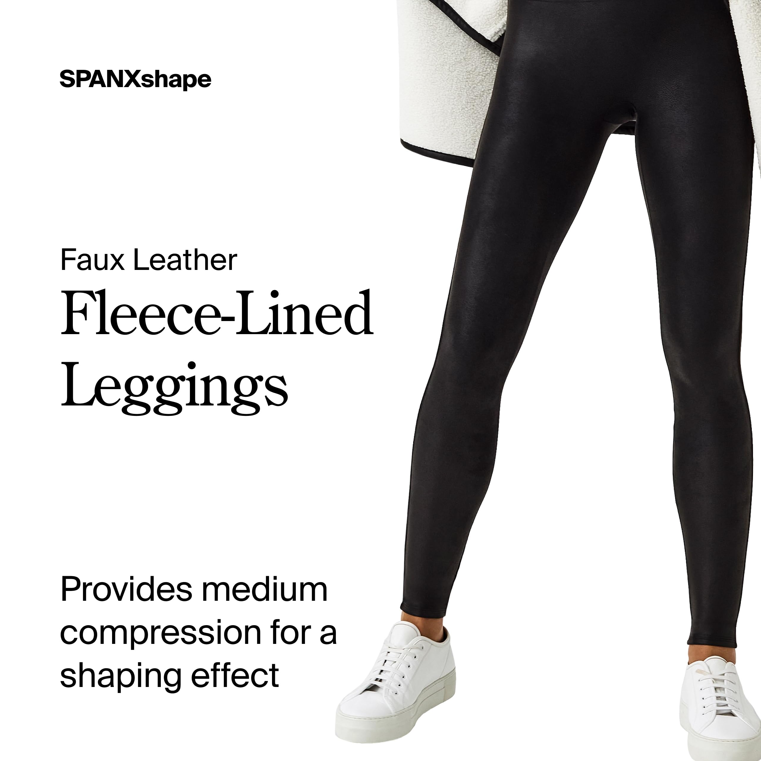 Spanx Fleece Lined Faux Leather Legging - Włóknina Kobiety