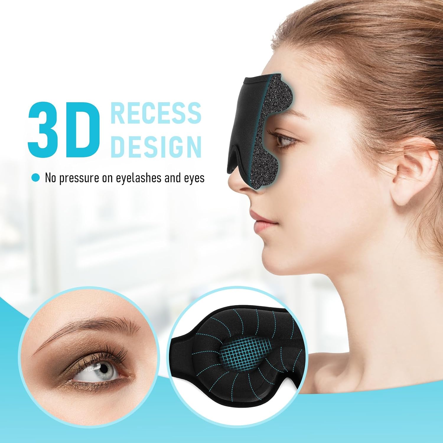 FlyCoco Sleep Mask - Zero Eye Pressure 3D Contoured Cup 99% Black Out Mask, Soft Breathable Lightweight Sleeping Mask with Adjustable Strap, Eye Cover for Yoga Traveling (Black 2pack)
