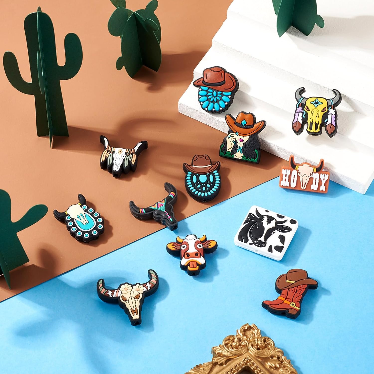 FASHEWELRY 12Pcs Cowboy Silicone Focal Beads for Pens, Cattle Hat Cattle Head Boots Loose Beads Funny Patterns Silicone Beads for Jewelry Making Bracelet Necklace Handmade Crafts image 2