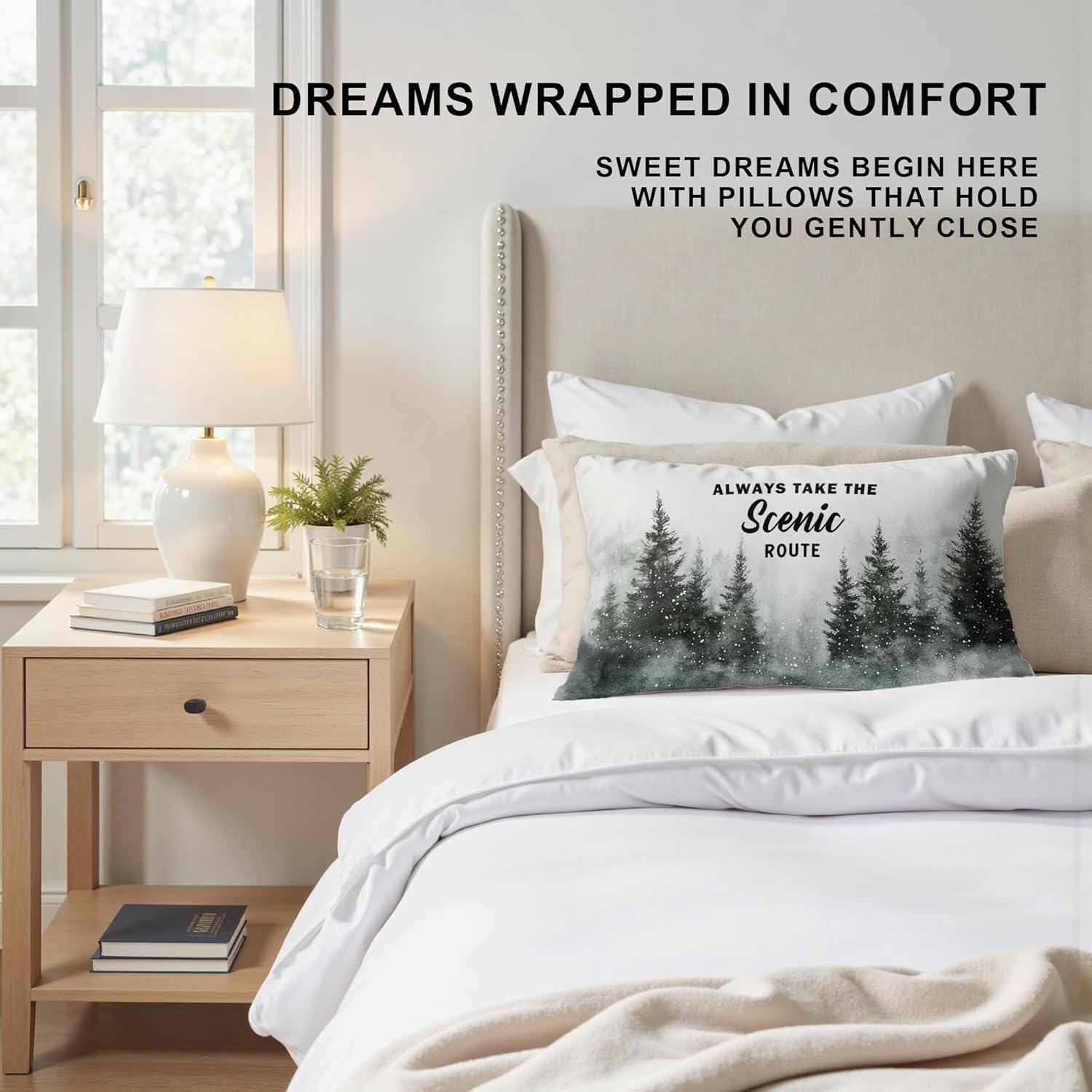 Winter Camping Forest Scenic Mountain Nature Throw Pillow Cover 18x18,Always Take the Scenic Route Forest Green Camping Pillow Cases Decorative for Home Decor,Rv Pillows Cover,Camper Lover Gifts - Image 3